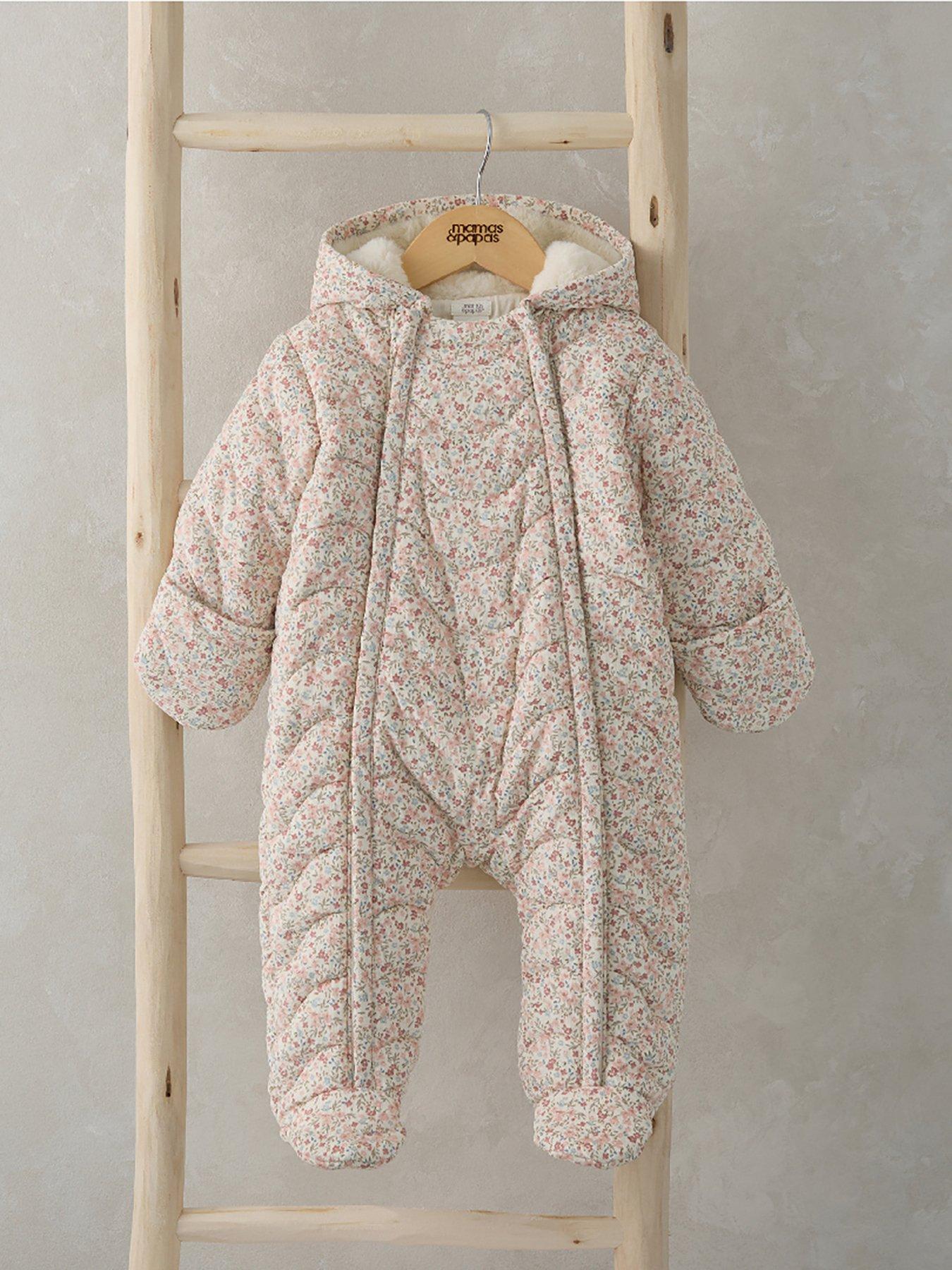 mamas-papas-baby-girls-floral-quilted-pramsuit-pinkstillFront