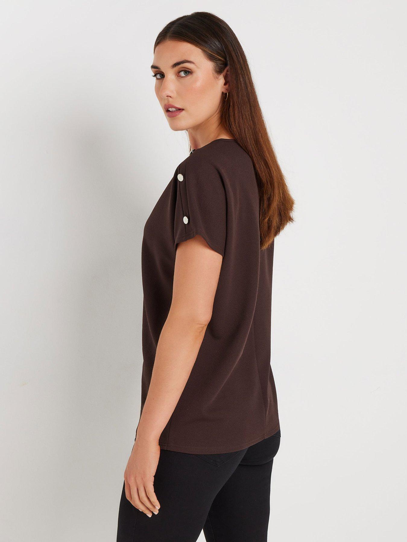 long-tall-sally-button-shoulder-tee-brownstillFront