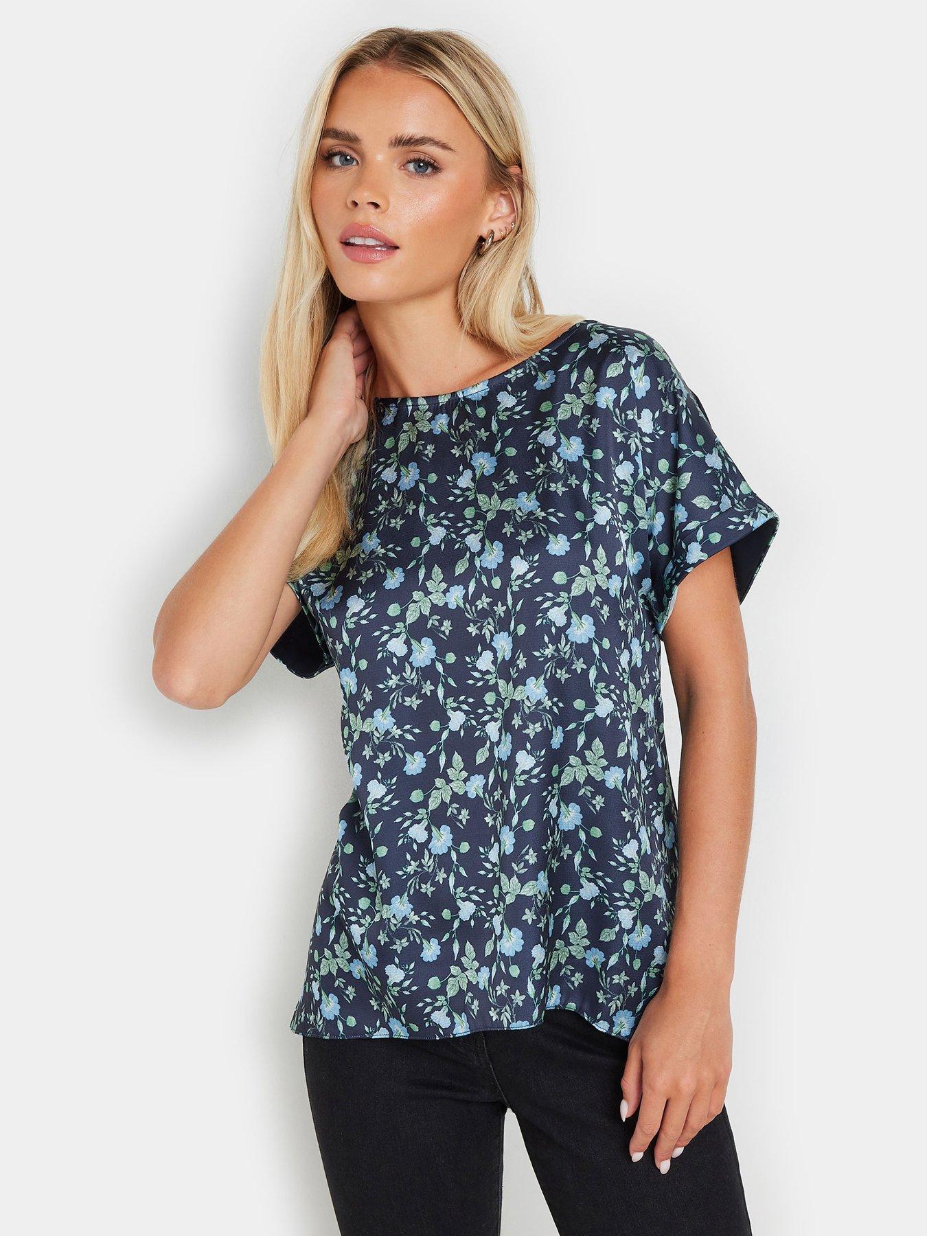 mco-petite-ditsy-woven-front-short-sleeve-top