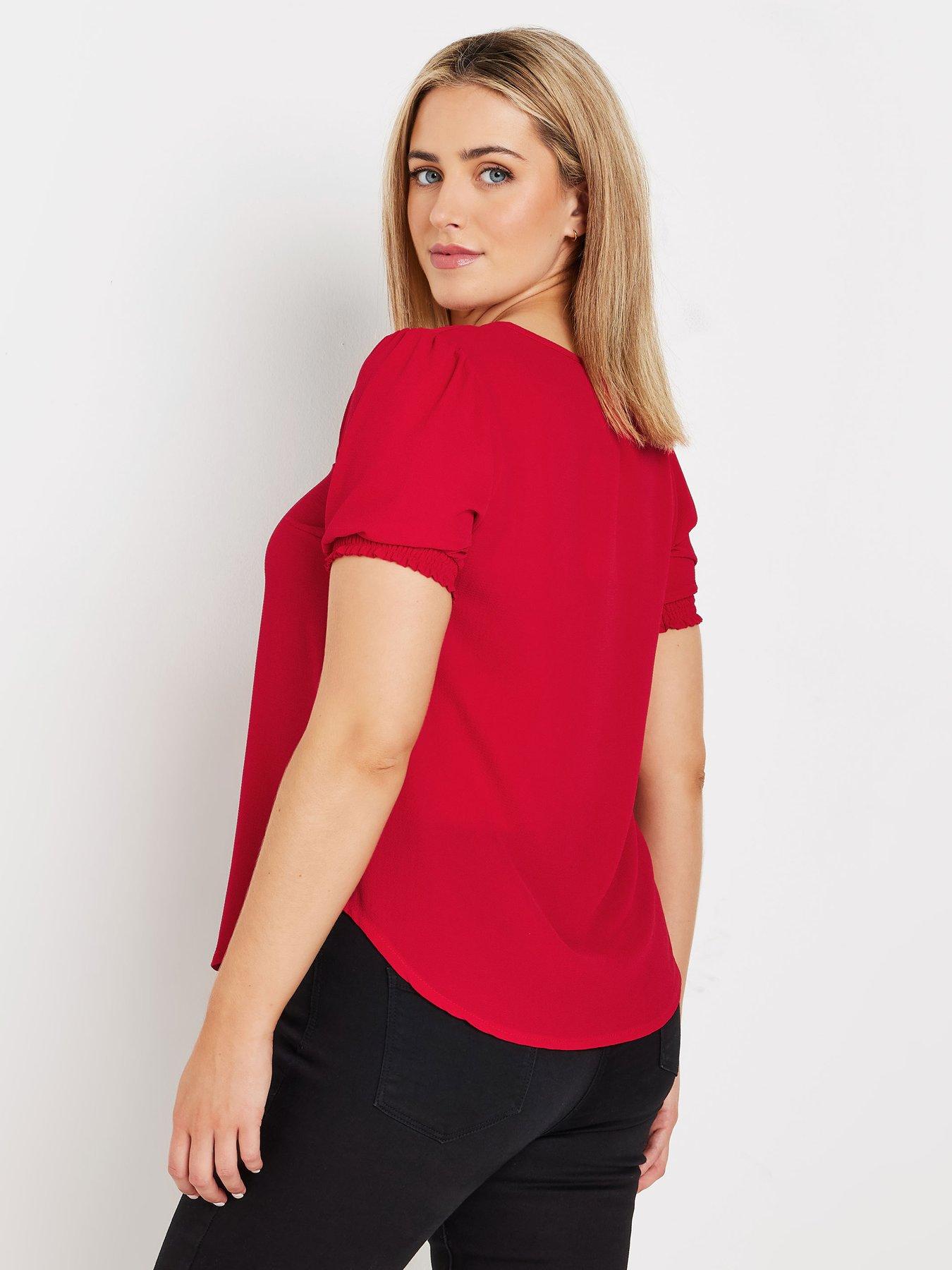 mco-shirred-short-sleeve-top-redstillFront