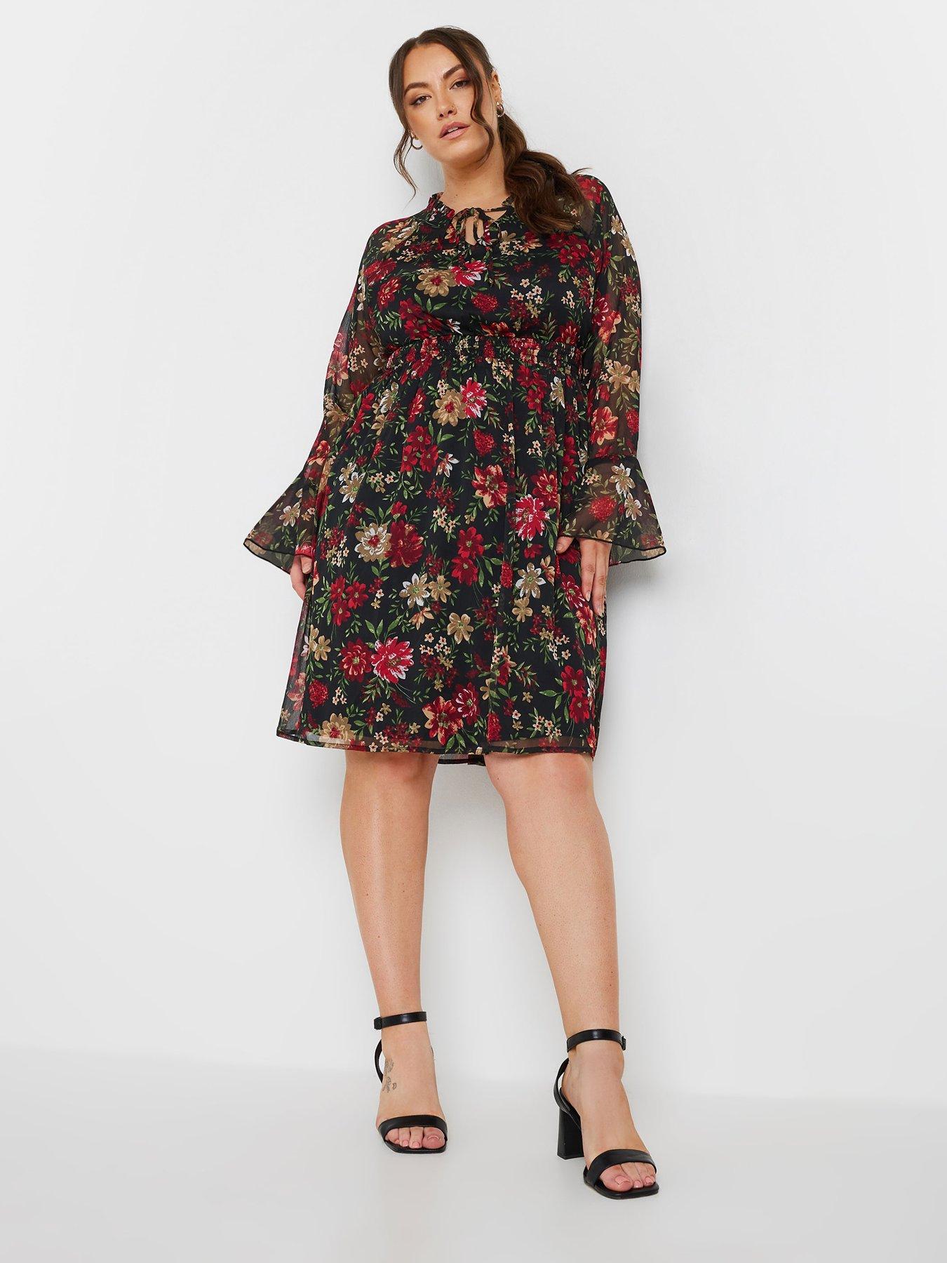 yours-curve-floral-tie-neck-chiffon-dress