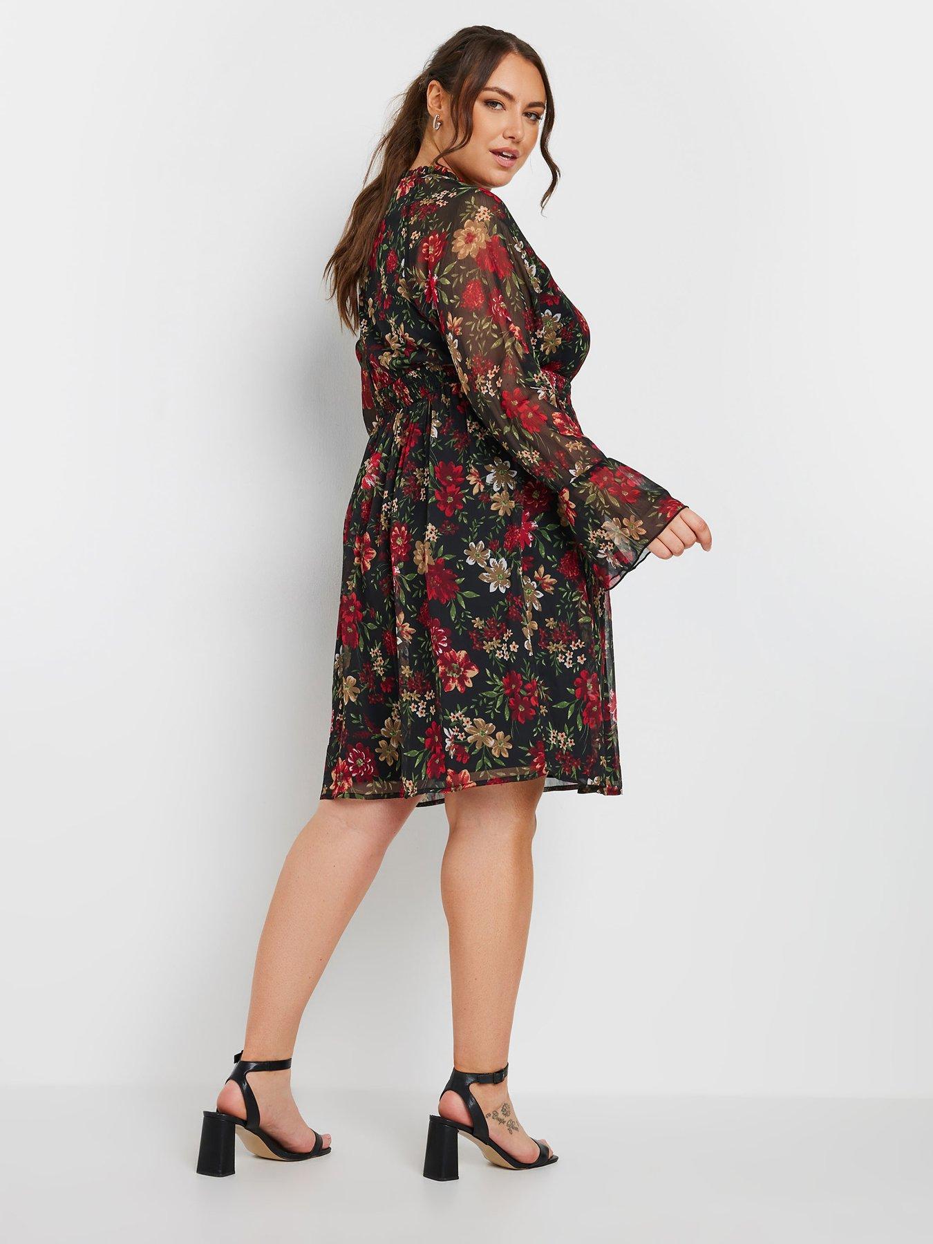 yours-curve-floral-tie-neck-chiffon-dressstillFront