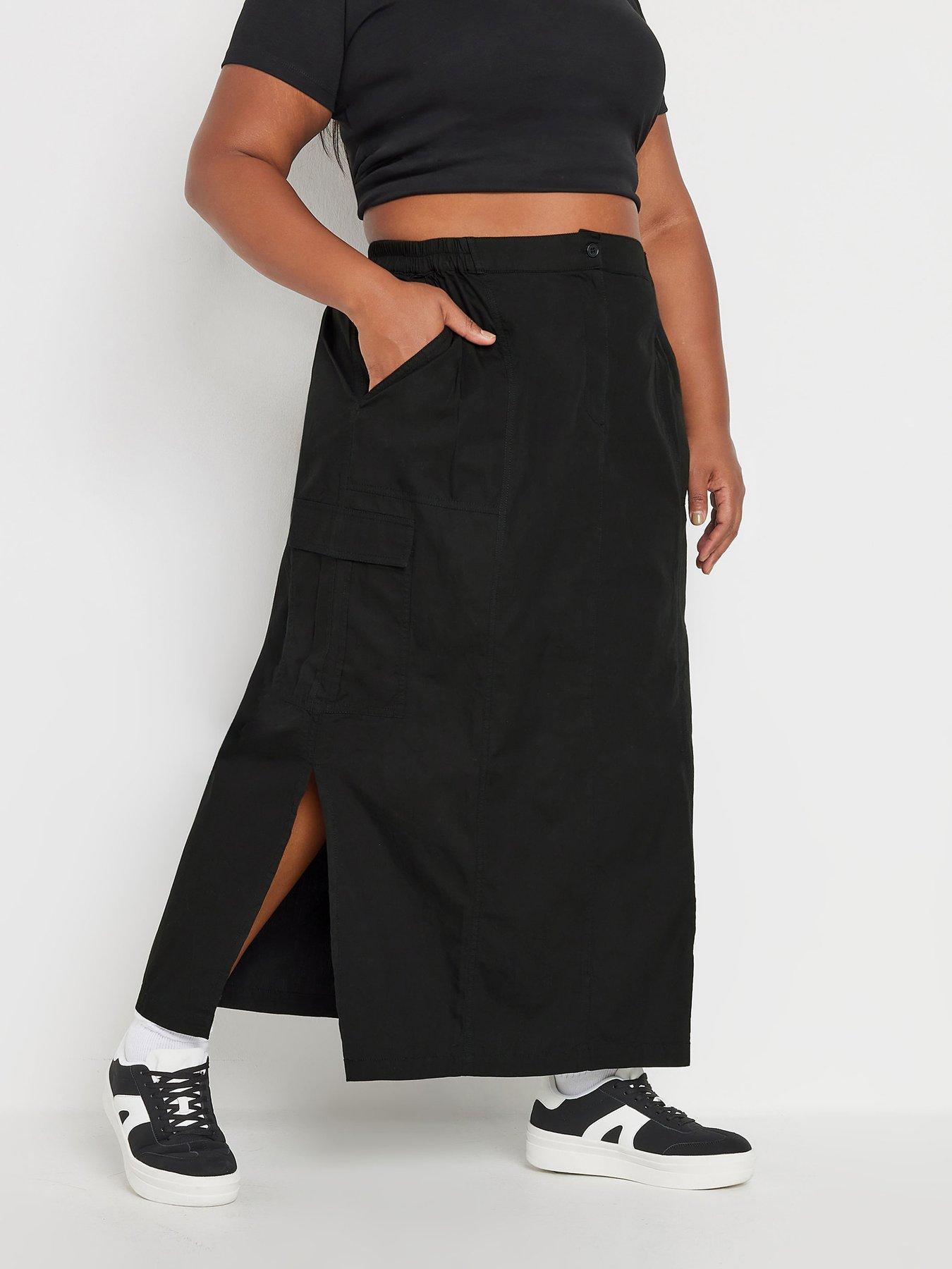 yours-curve-maxi-side-slit-cargo-skirt-black