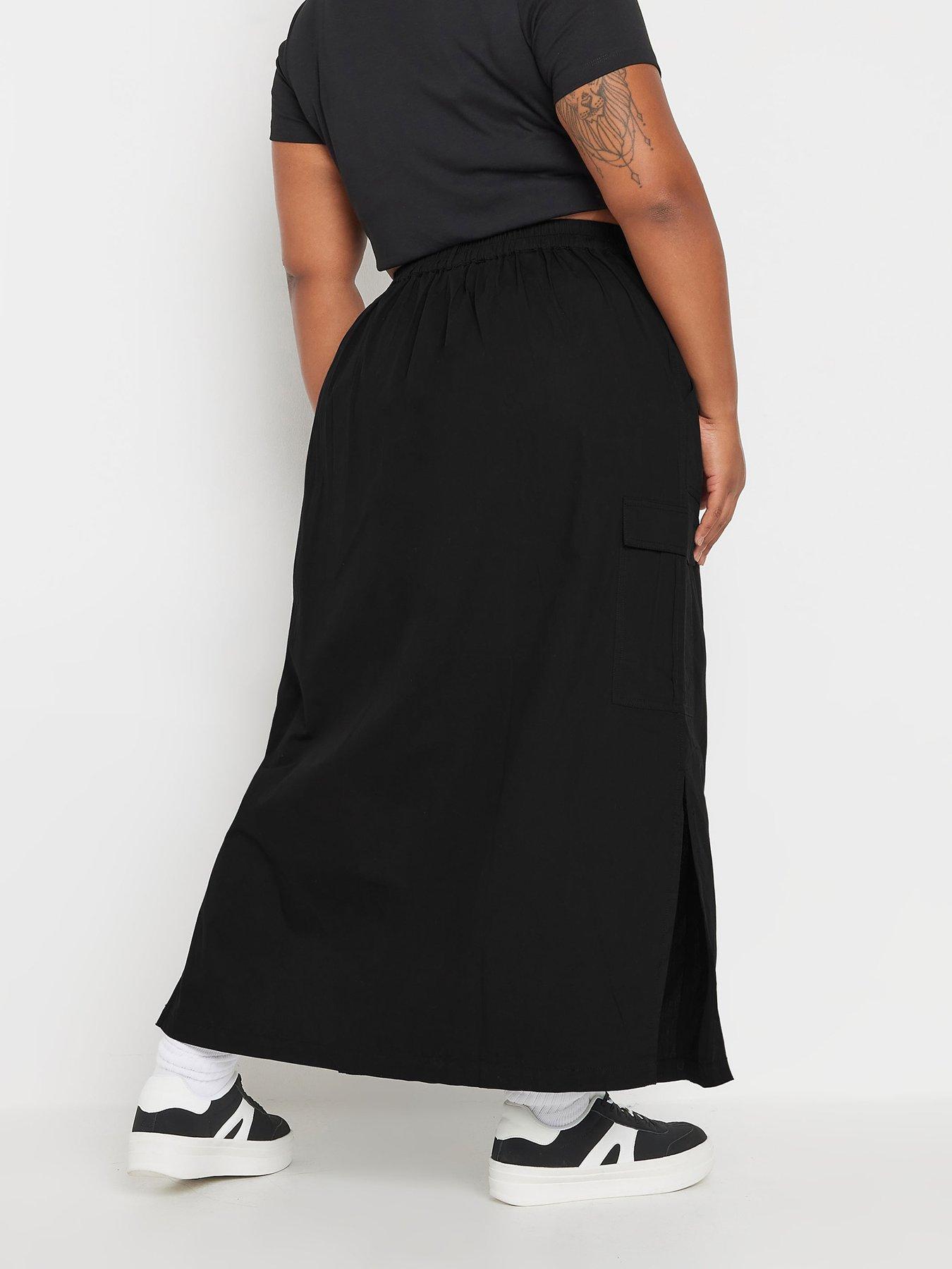 yours-curve-maxi-side-slit-cargo-skirt-blackstillFront