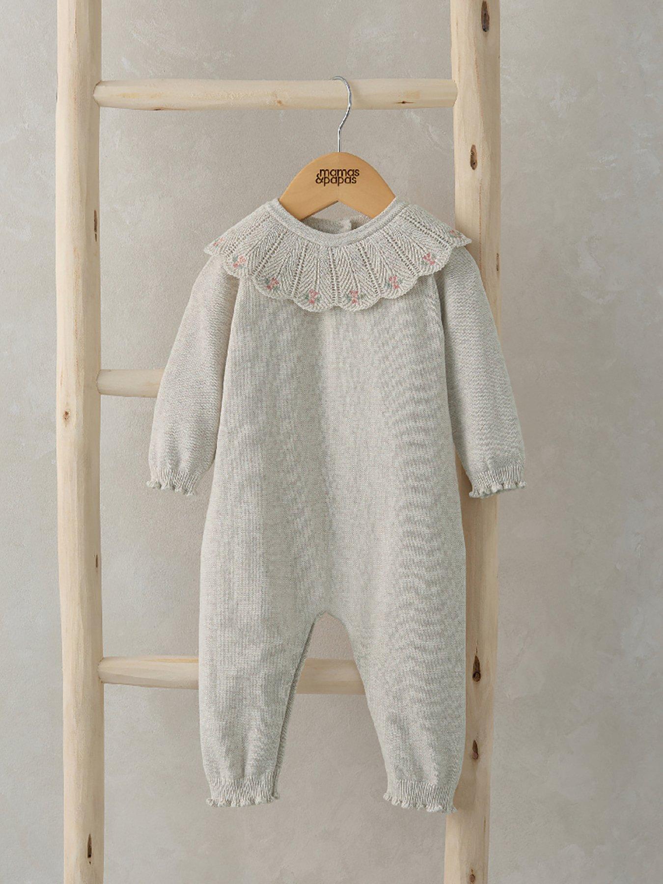 mamas-papas-baby-girls-knitted-collar-embroidered-romper-beigestillFront