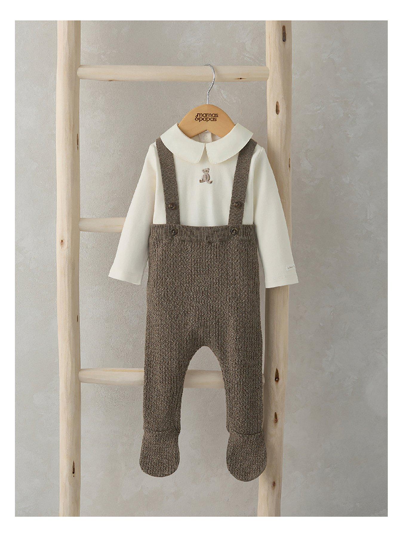 mamas-papas-baby-unisex-teddy-bear-knitted-dungaree-amp-bodysuit-set-brown