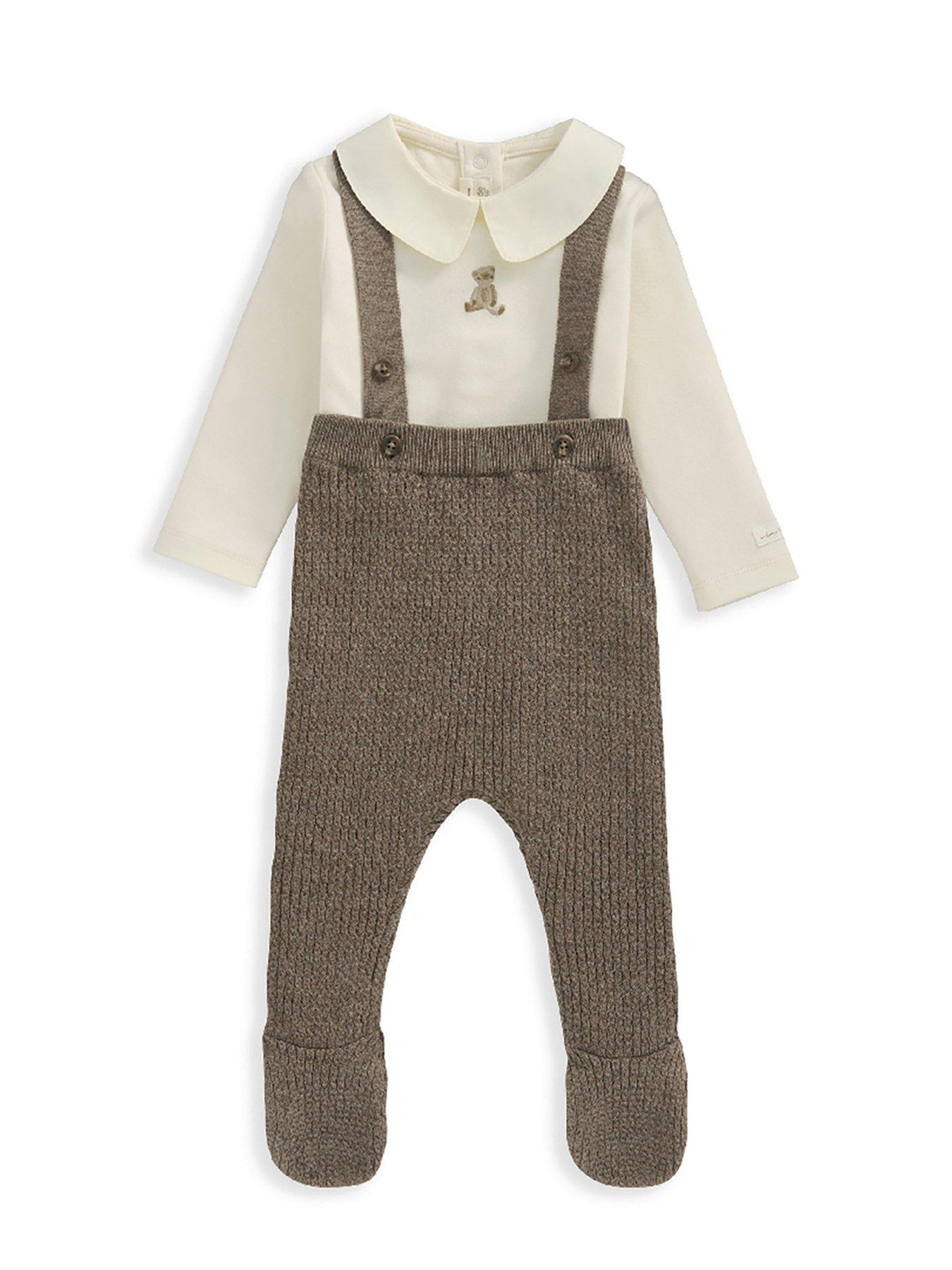 mamas-papas-baby-unisex-teddy-bear-knitted-dungaree-amp-bodysuit-set-brownstillFront