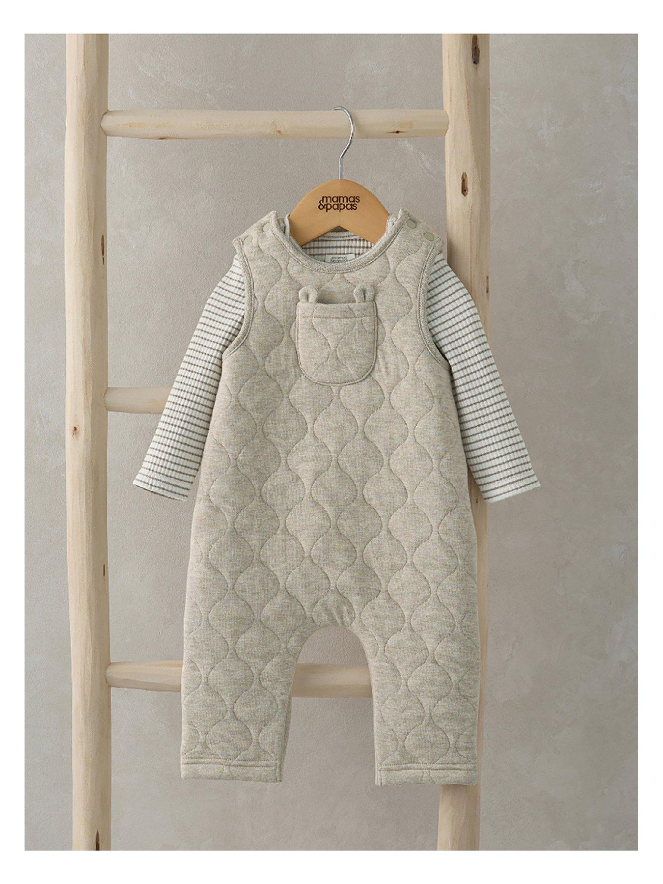 mamas-papas-baby-unisex-quilted-dungaree-set-beige