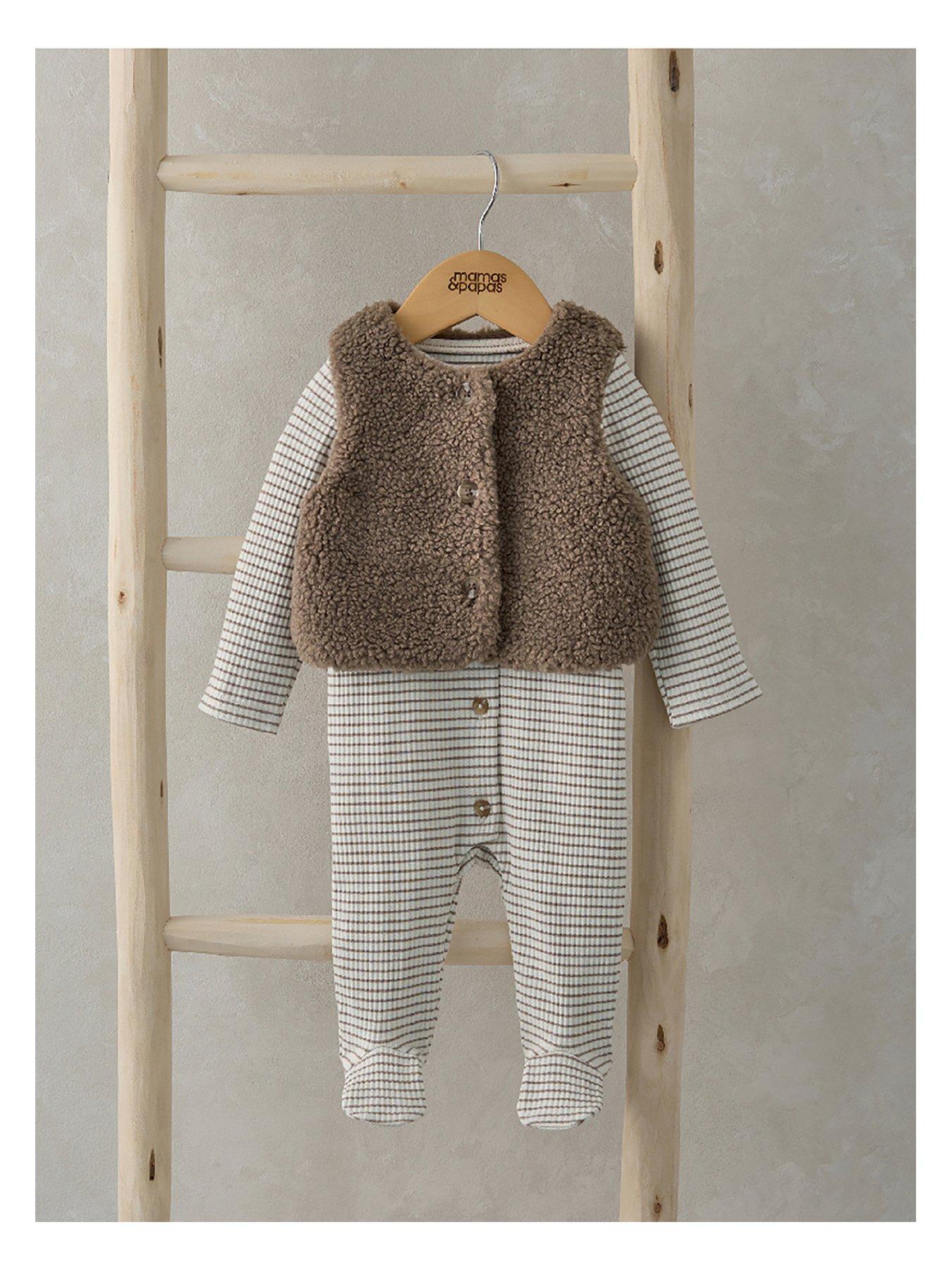 Mamas & Papas Baby Unisex Striped Sleepsuit With Gilet - Brown