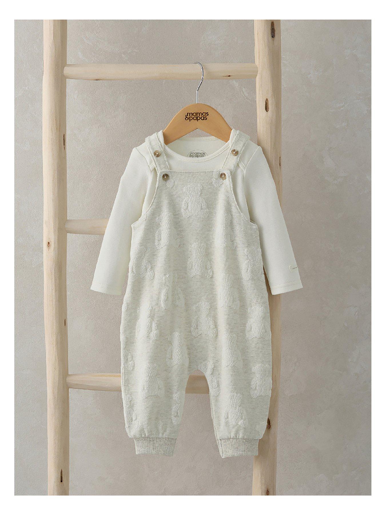 mamas-papas-baby-unisex-teddy-bear-textured-dungaree-amp-bodysuit-set-beige