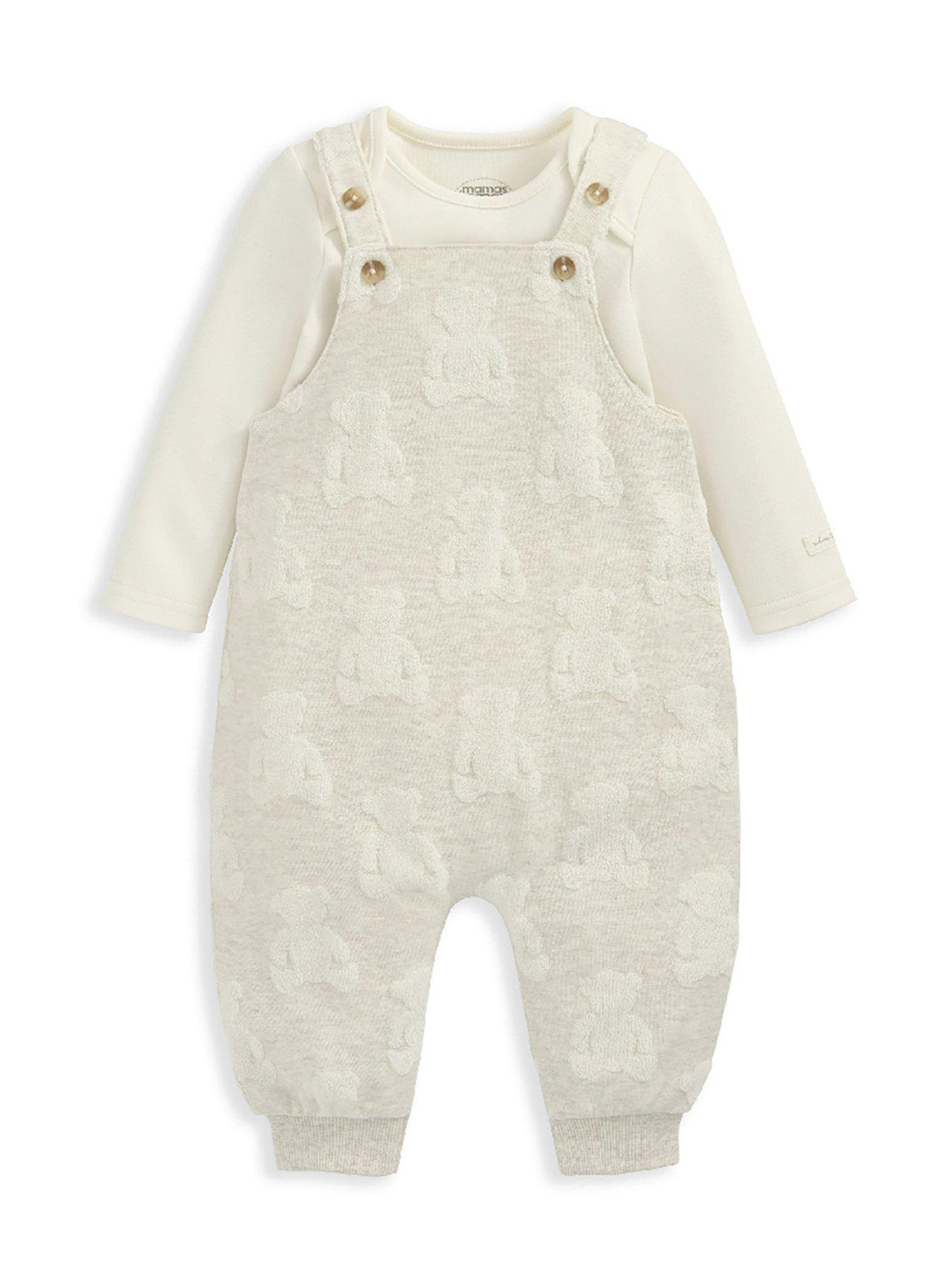 mamas-papas-baby-unisex-teddy-bear-textured-dungaree-amp-bodysuit-set-beigestillFront