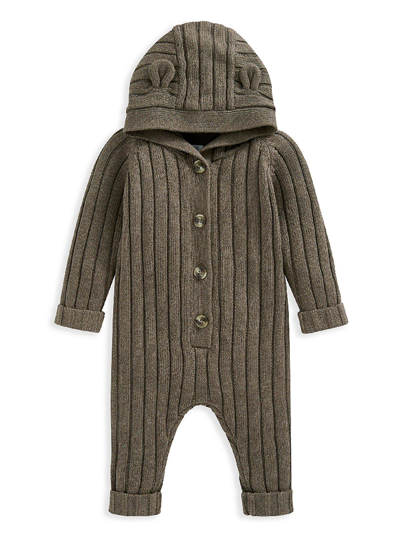 mamas-papas-baby-unisex-chunky-knitted-rib-romper-brown