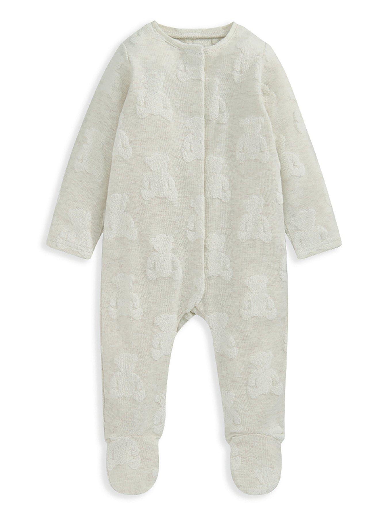 mamas-papas-baby-unisex-teddy-bear-textured-sleepsuit-beigefront