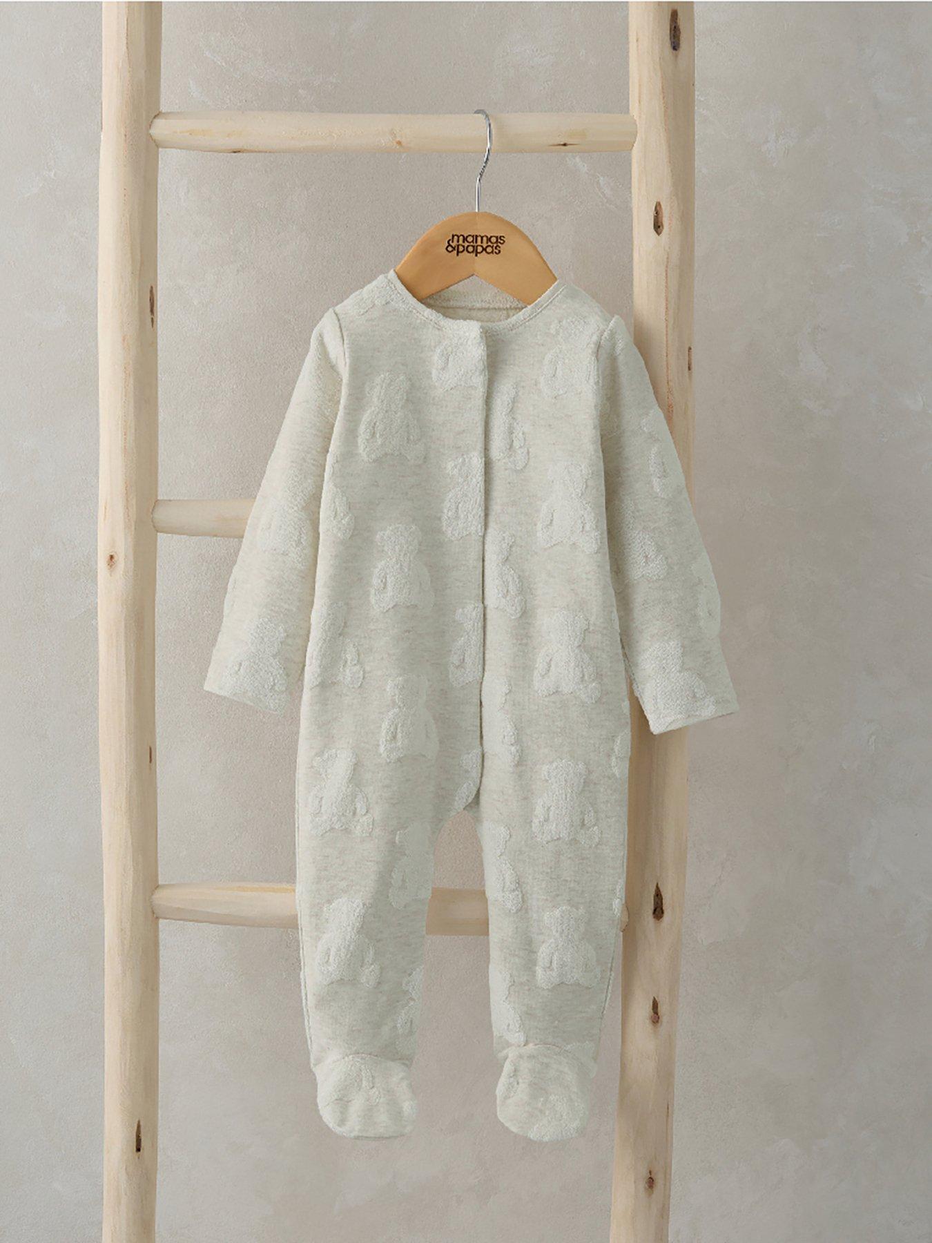 mamas-papas-baby-unisex-teddy-bear-textured-sleepsuit-beigestillFront