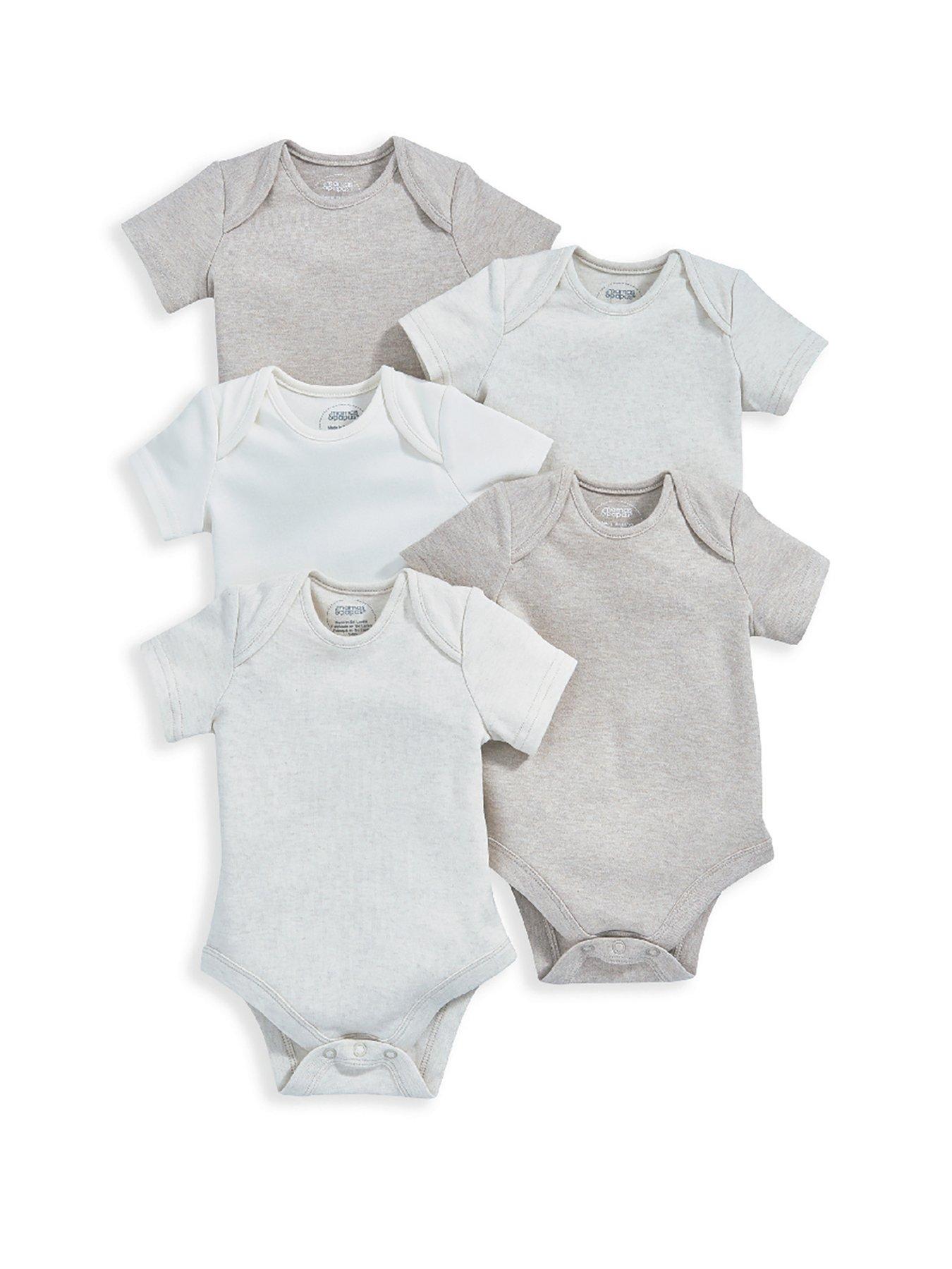 mamas-papas-baby-unisex-5-pack-short-sleeve-bodysuits-beige