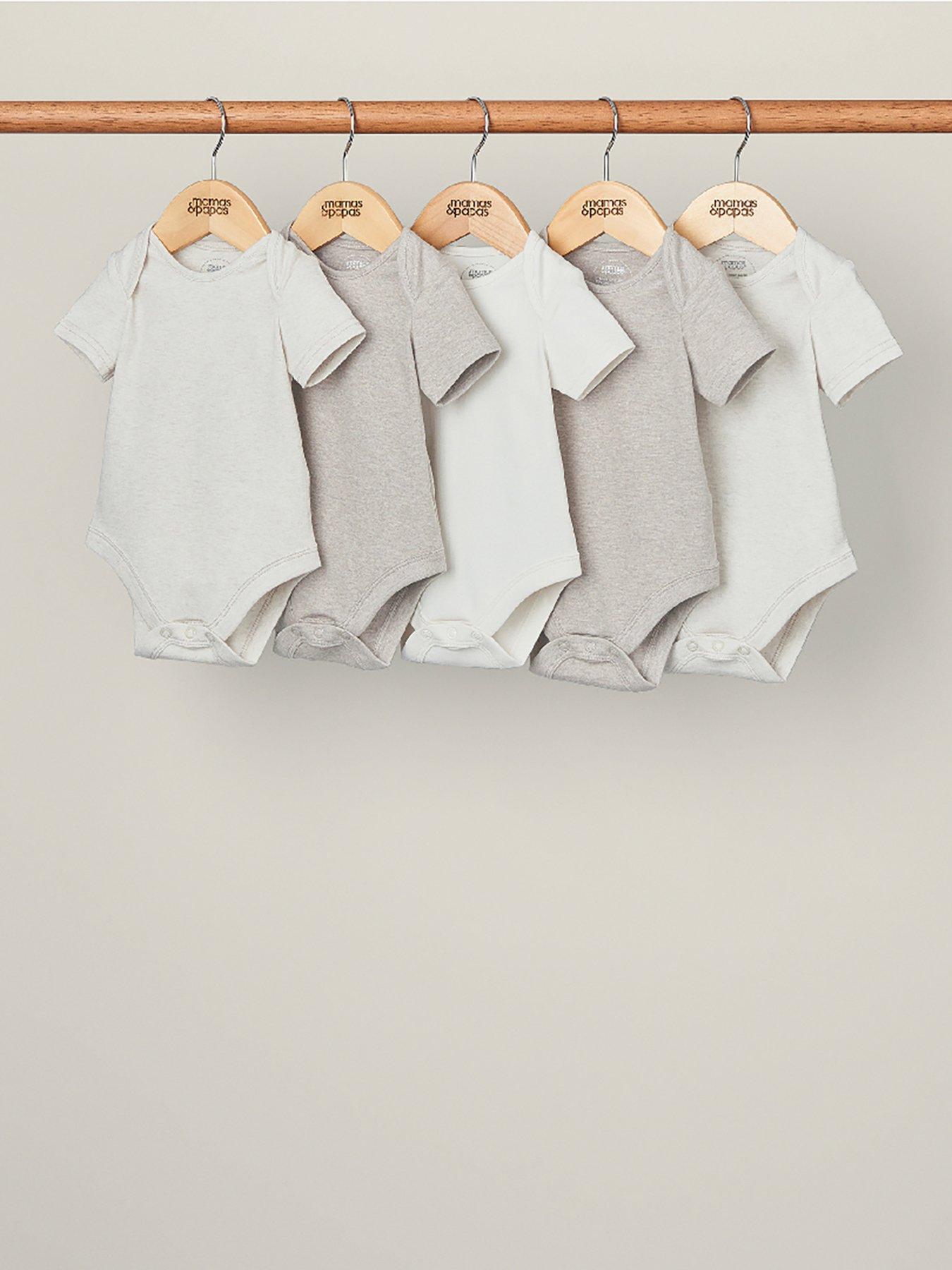 mamas-papas-baby-unisex-5-pack-short-sleeve-bodysuits-beigestillFront