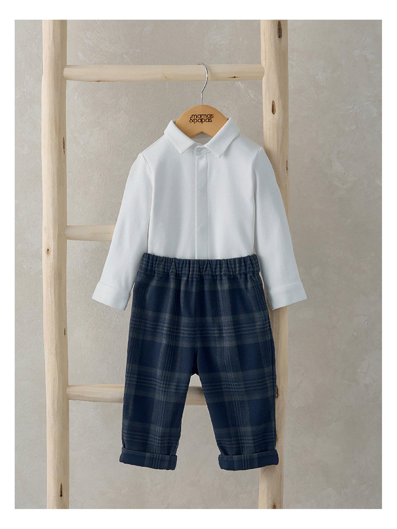 mamas-papas-baby-boys-2-piece-bodysuit-amp-check-trousers-set-blue