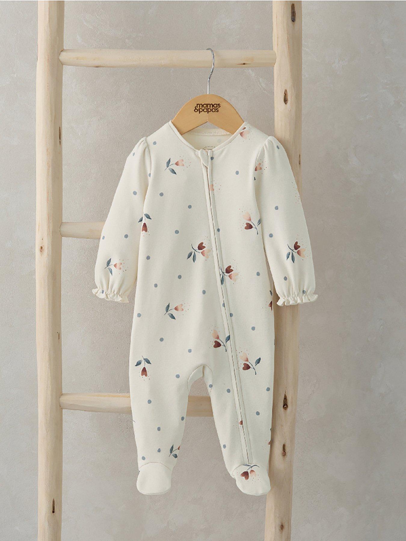 mamas-papas-baby-girls-floral-heart-print-zip-sleepsuit-beigestillFront