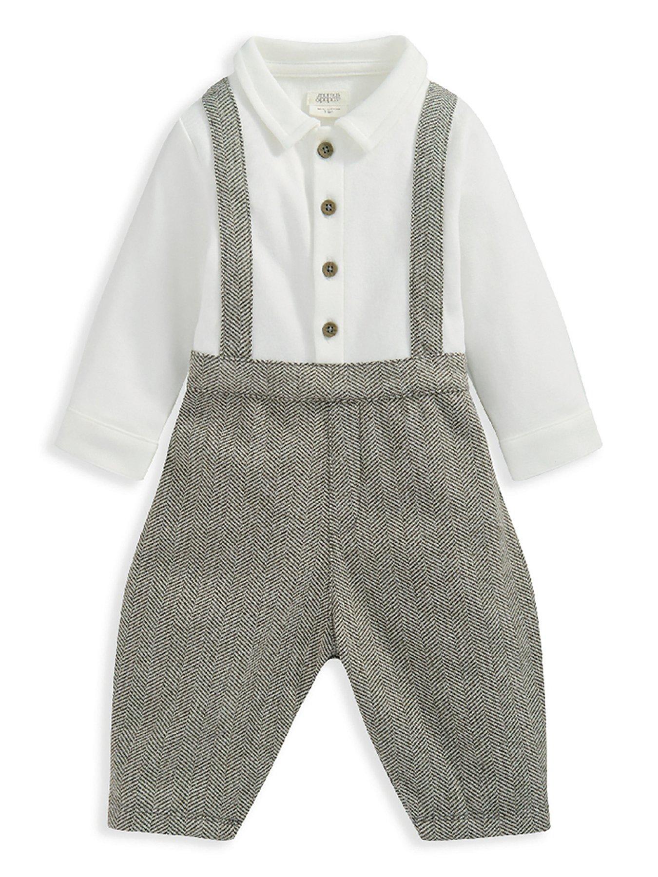 mamas-papas-baby-boys-herringbone-mock-romper-brown