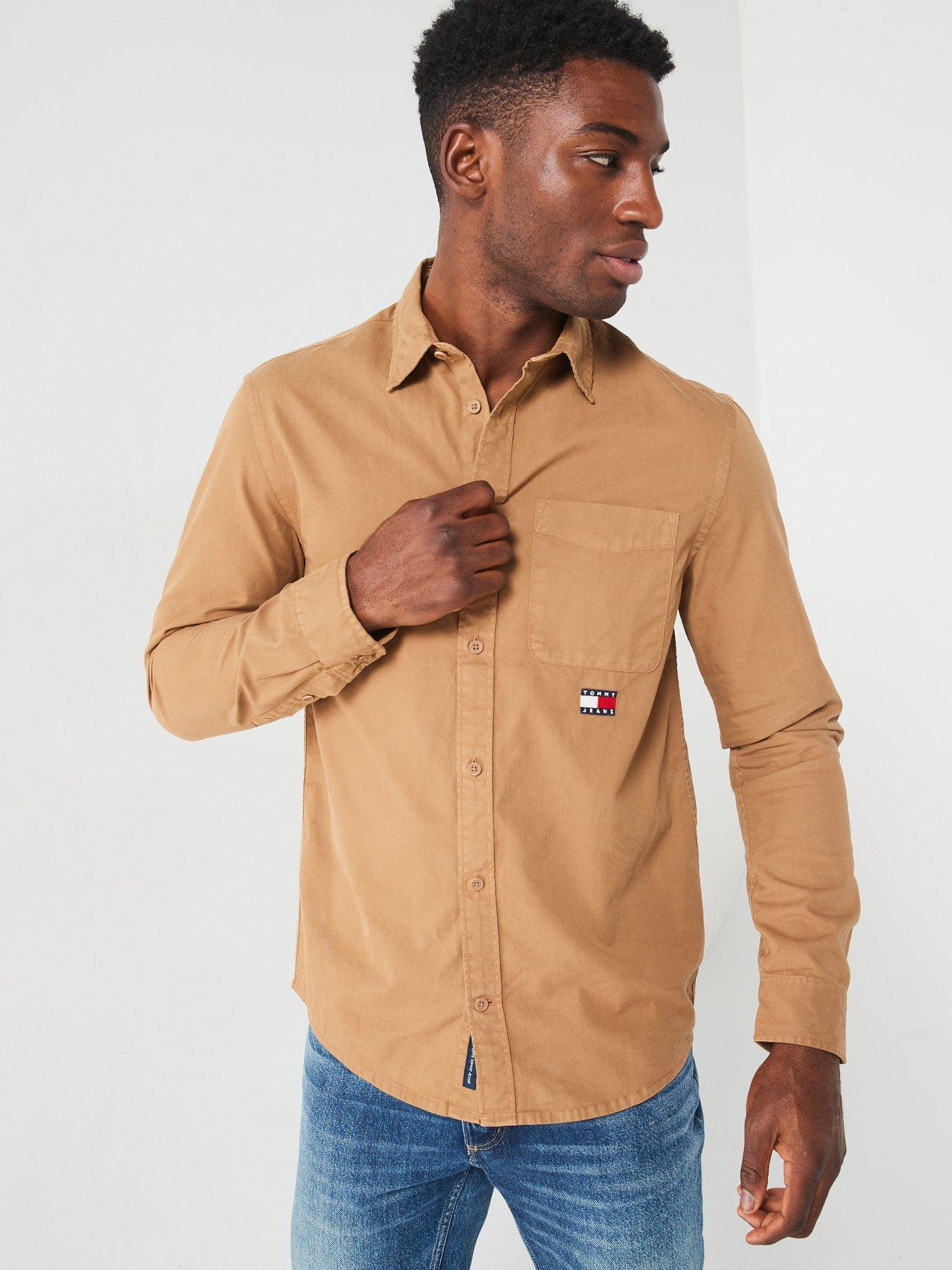 tommy-jeans-regular-fit-badge-flag-washed-twill-pocket-shirt-beige