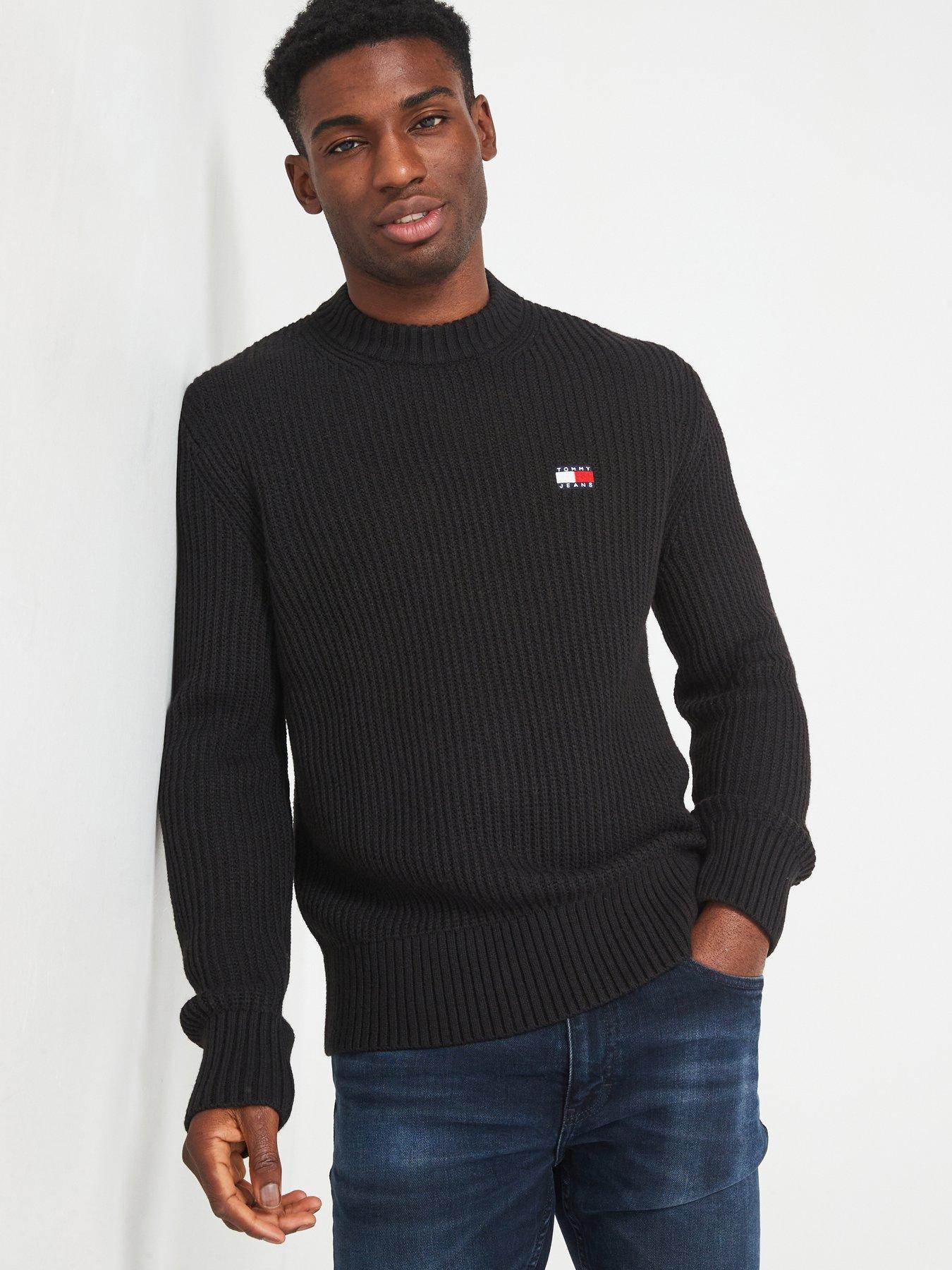 Image of Tommy Jeans Regular Fit Badge Textured Crew Neck Knitted Jumper - Black