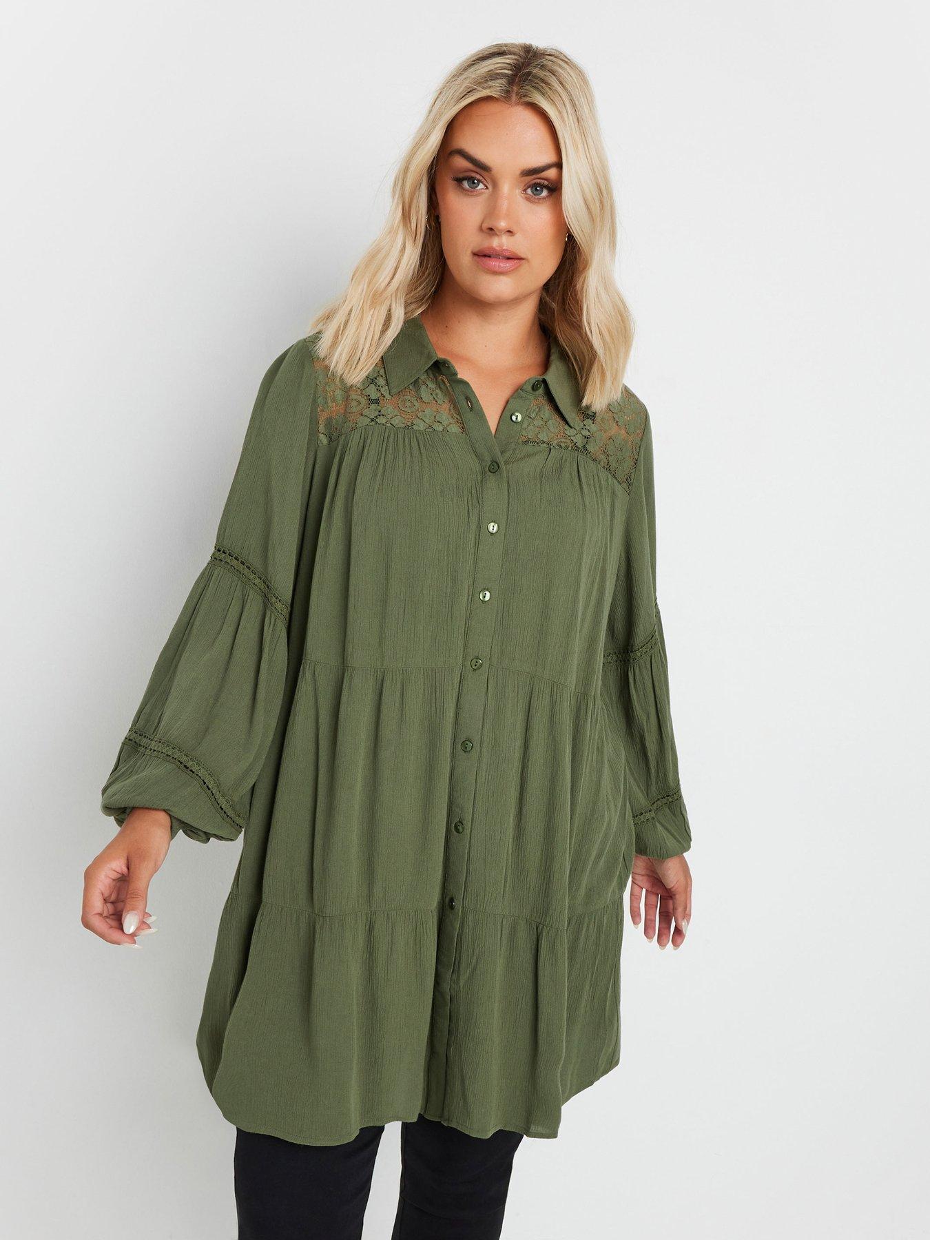 yours-curve-boho-long-sleeve-tiered-shirt-green