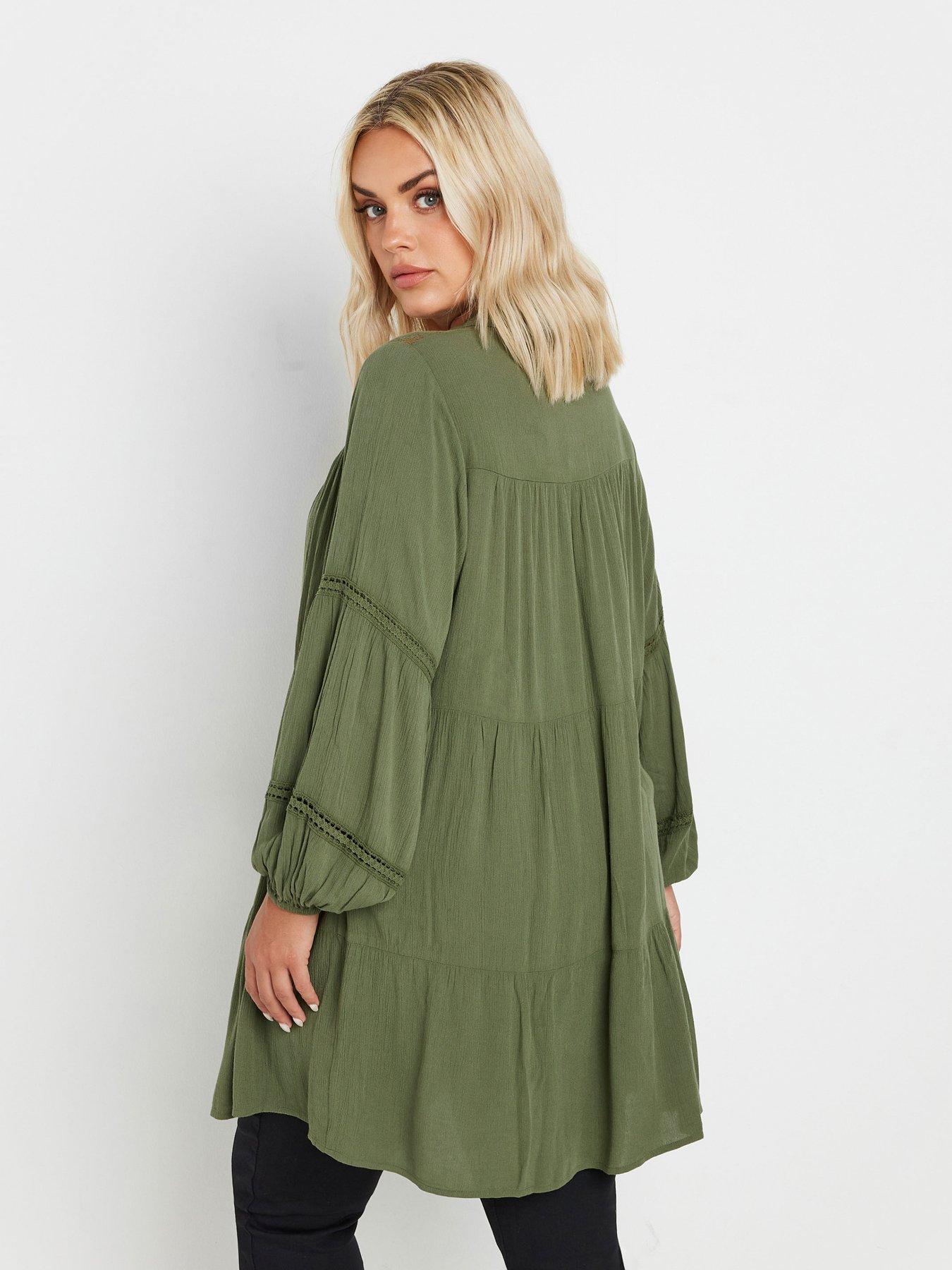 yours-curve-boho-long-sleeve-tiered-shirt-greenstillFront