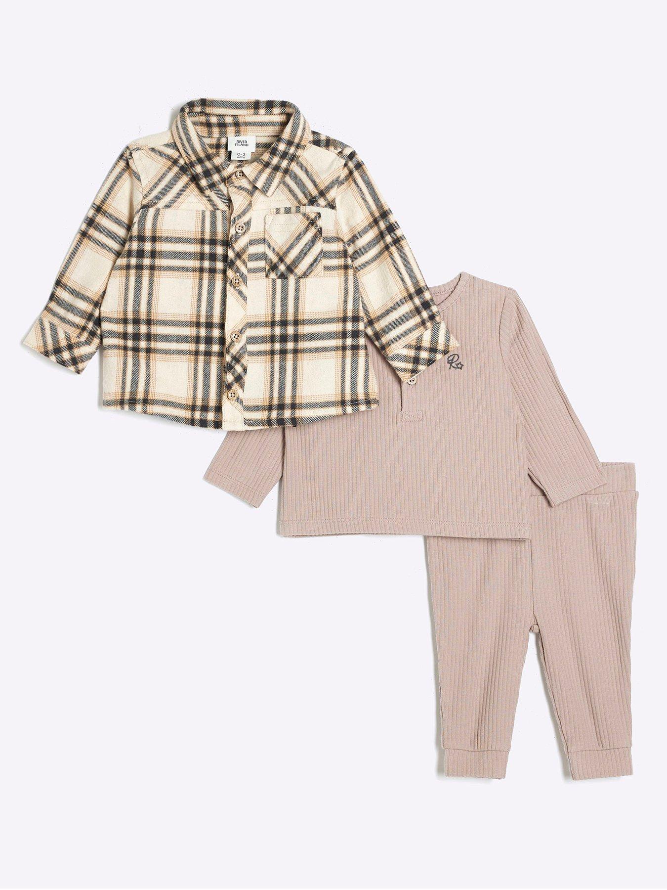 river-island-baby-baby-boy-check-shirt-set-beige