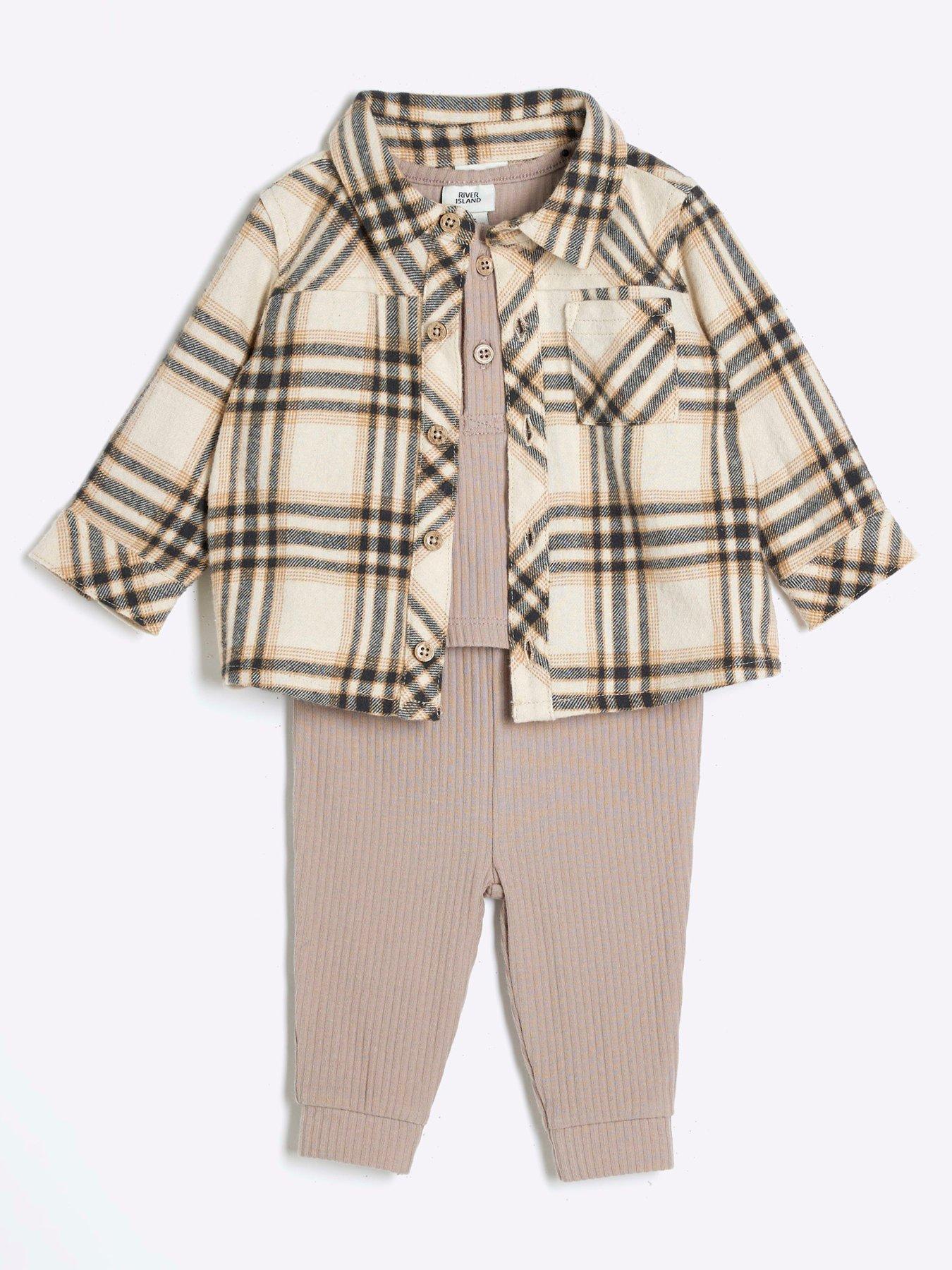 river-island-baby-baby-boy-check-shirt-set-beigestillFront