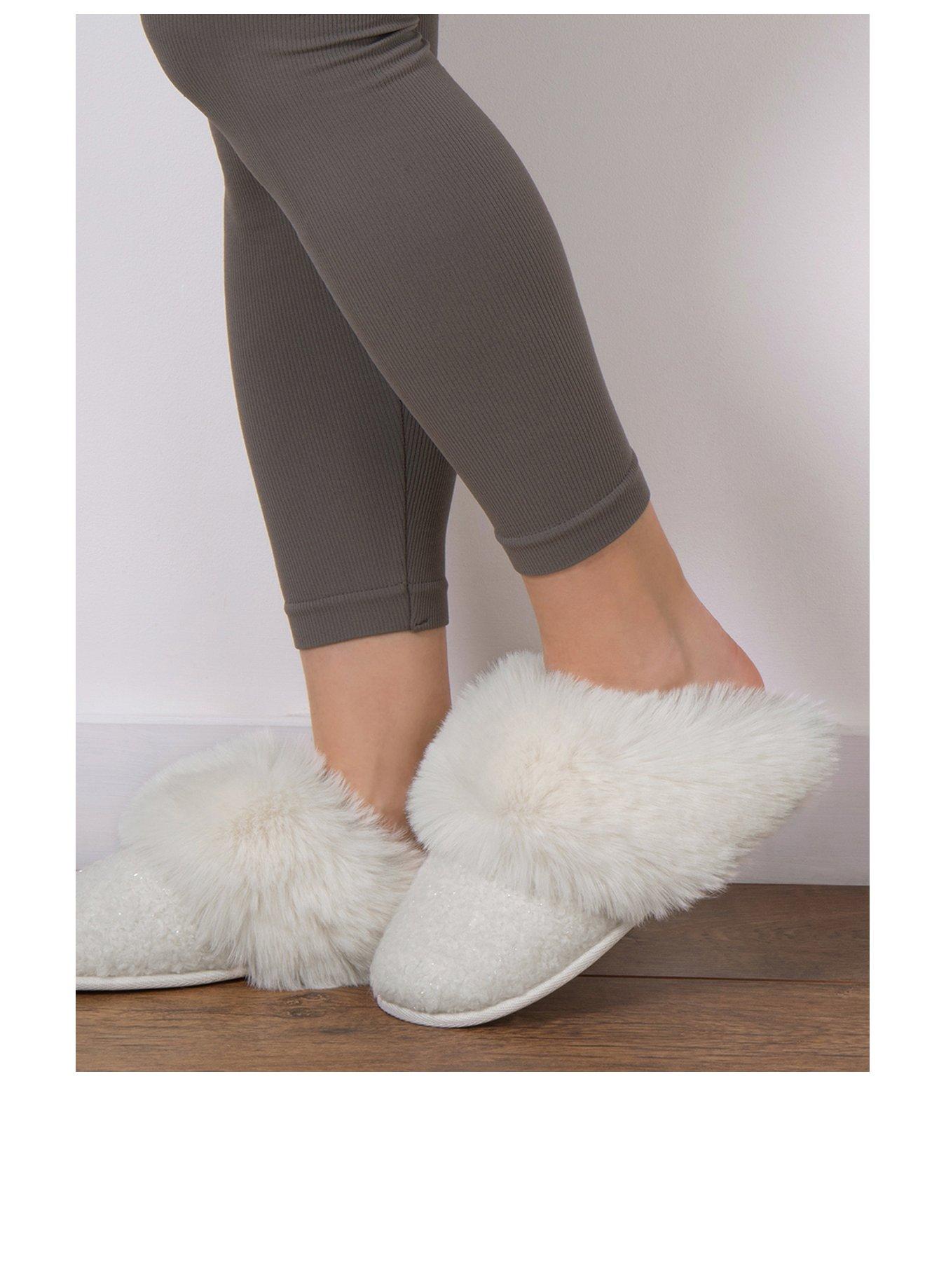 totes-sparkle-faux-fur-mule-slippers-creamstillFront