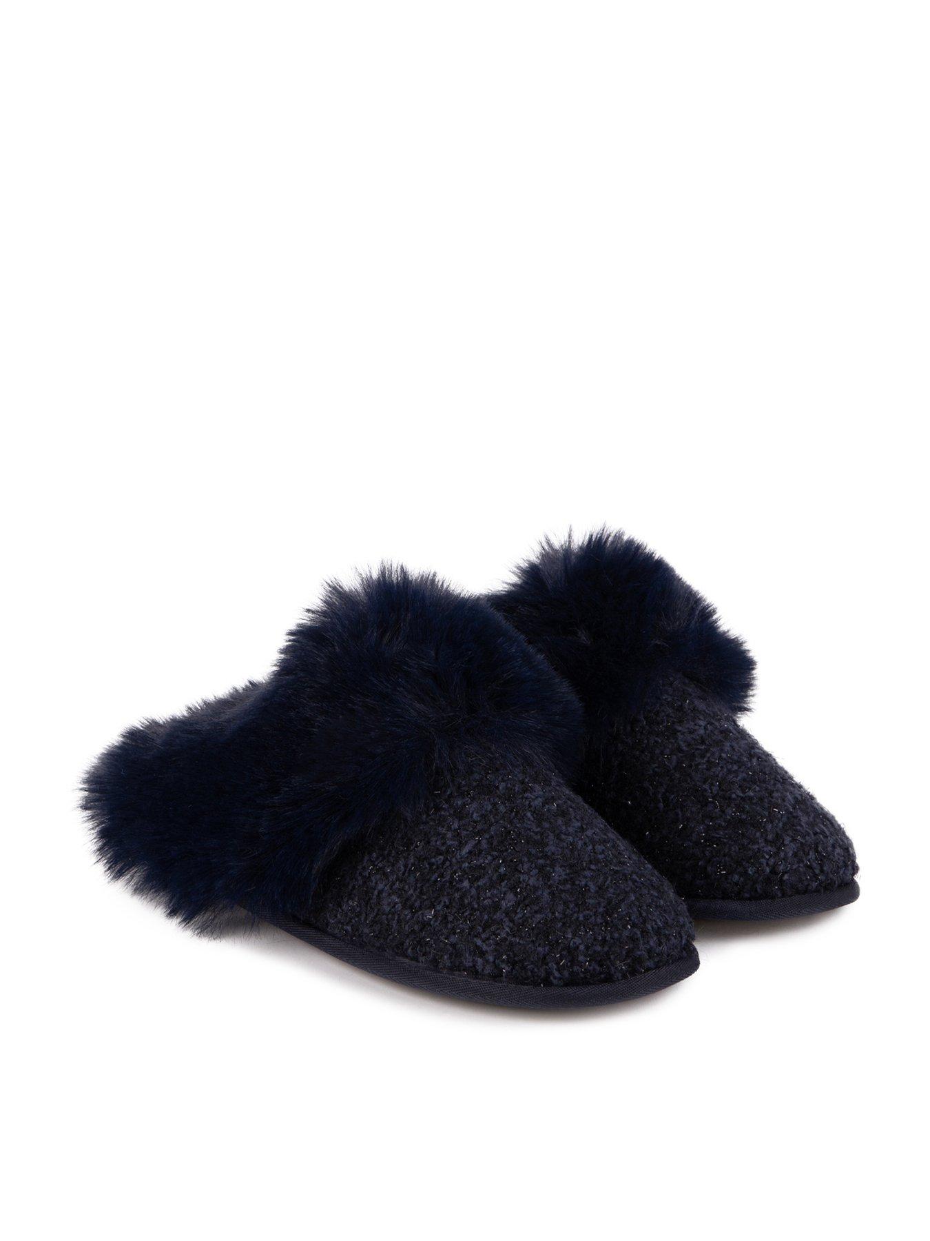 totes-totes-sparkle-faux-fur-mule-slippers-navy