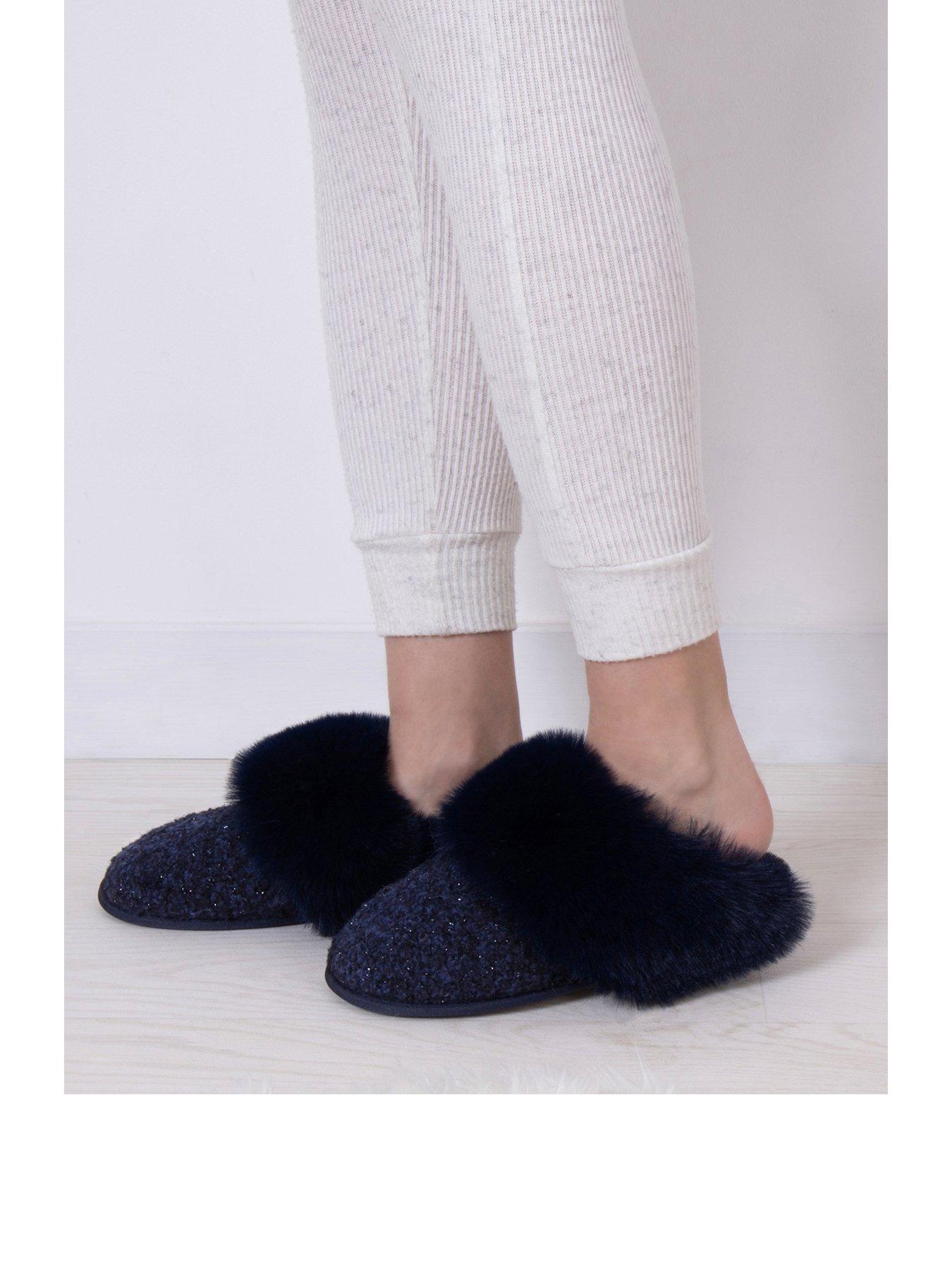 totes-totes-sparkle-faux-fur-mule-slippers-navystillFront