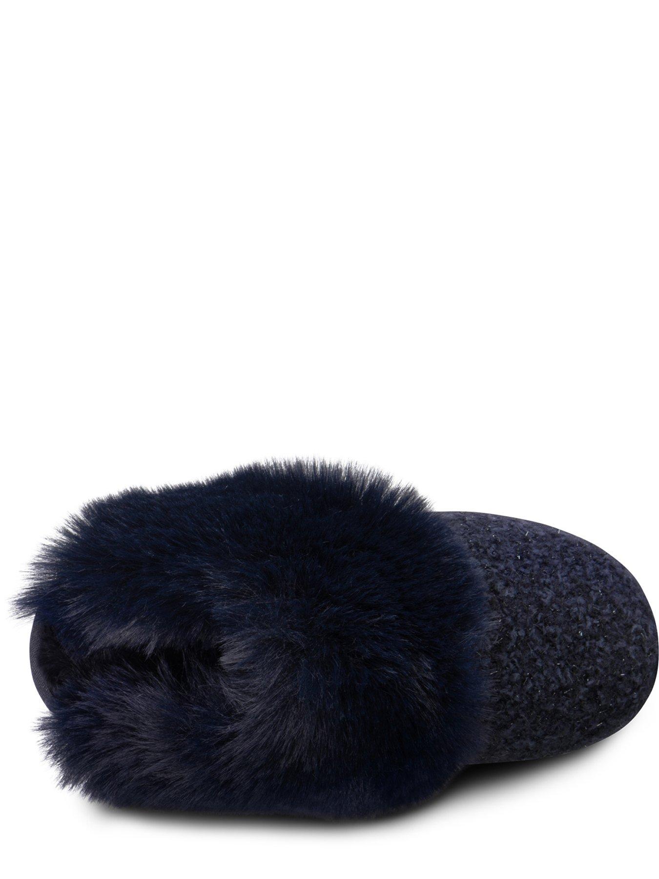 totes-totes-sparkle-faux-fur-mule-slippers-navyoutfit