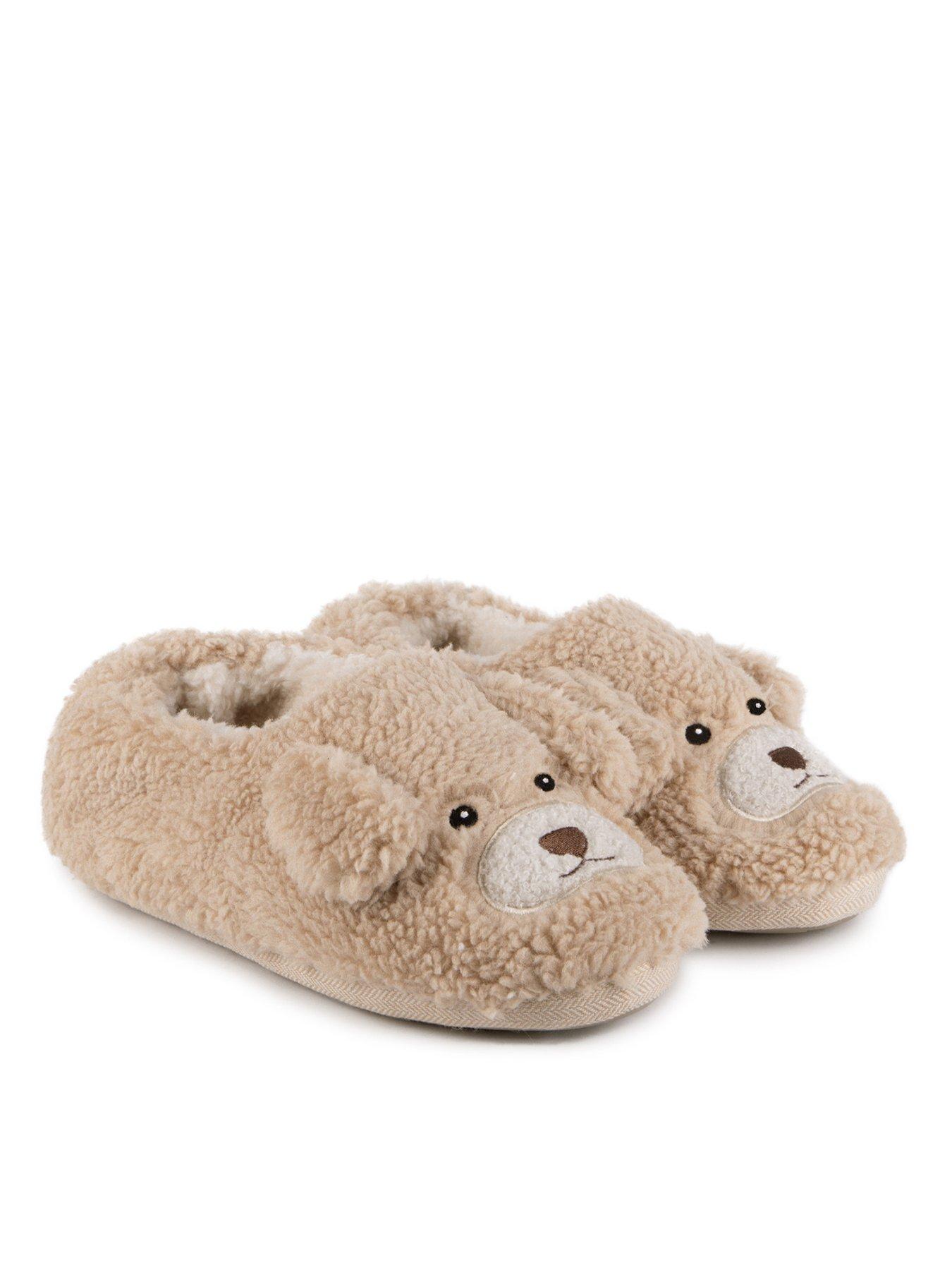 totes-totes-borg-dog-slippers-beige