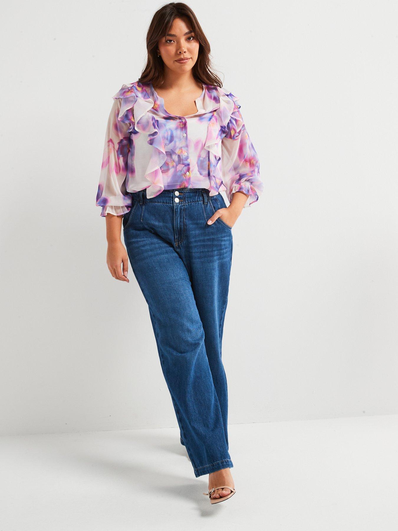 Image 3 of 6 of V by Very Curve Ruffled Blouse - Floral Print