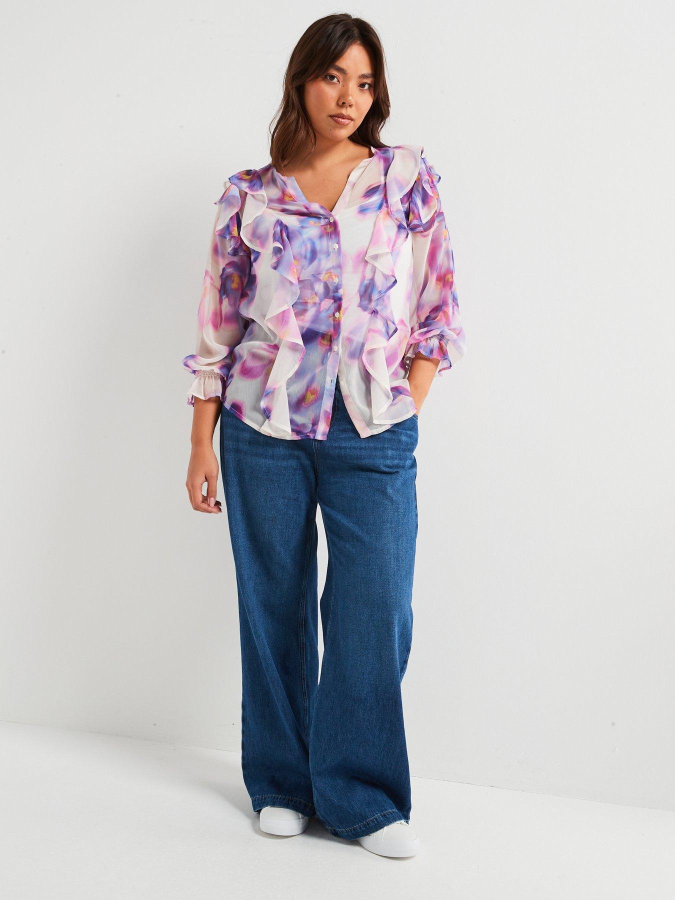 Image 4 of 6 of V by Very Curve Ruffled Blouse - Floral Print
