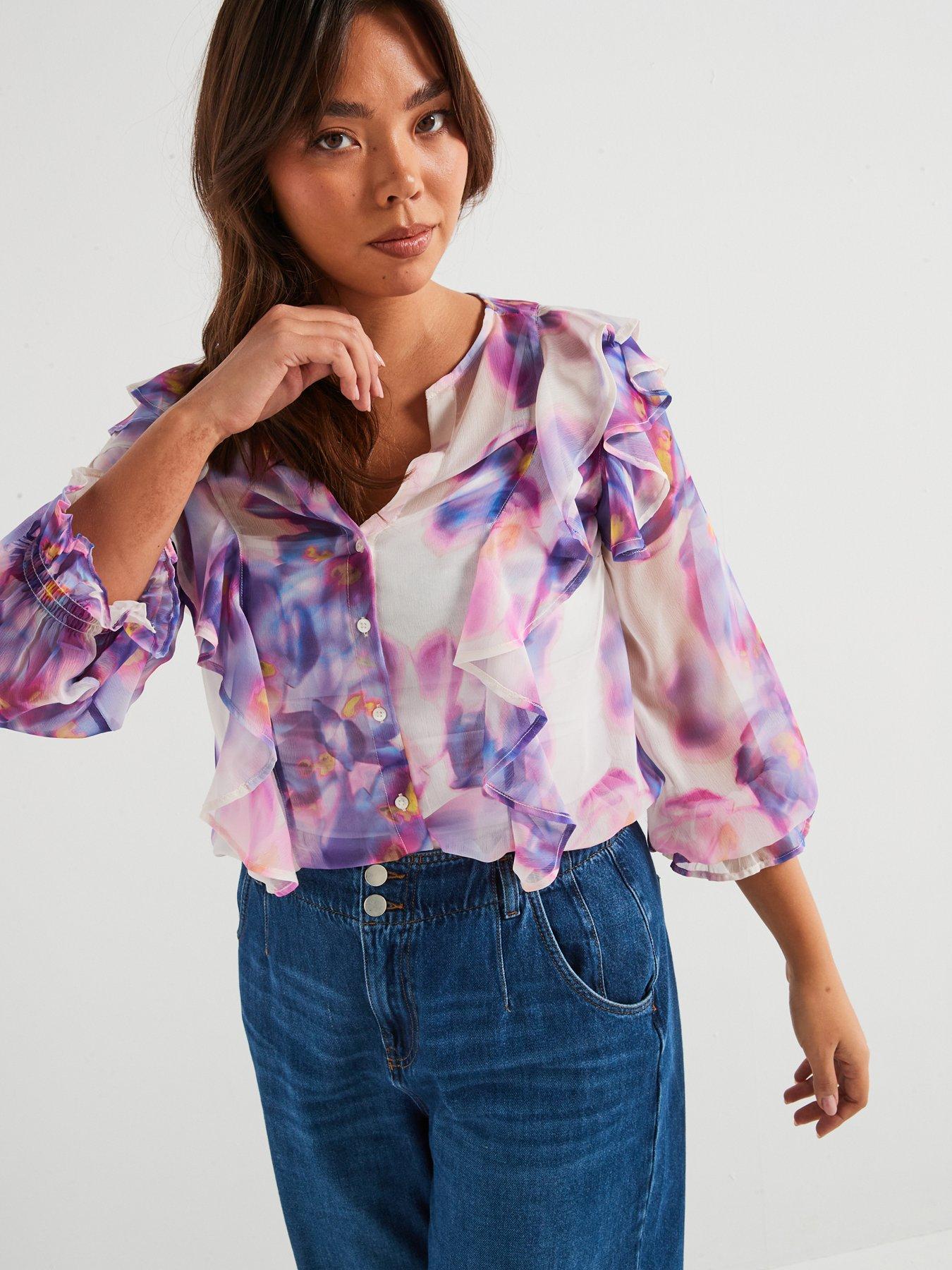 Image 6 of 6 of V by Very Curve Ruffled Blouse - Floral Print