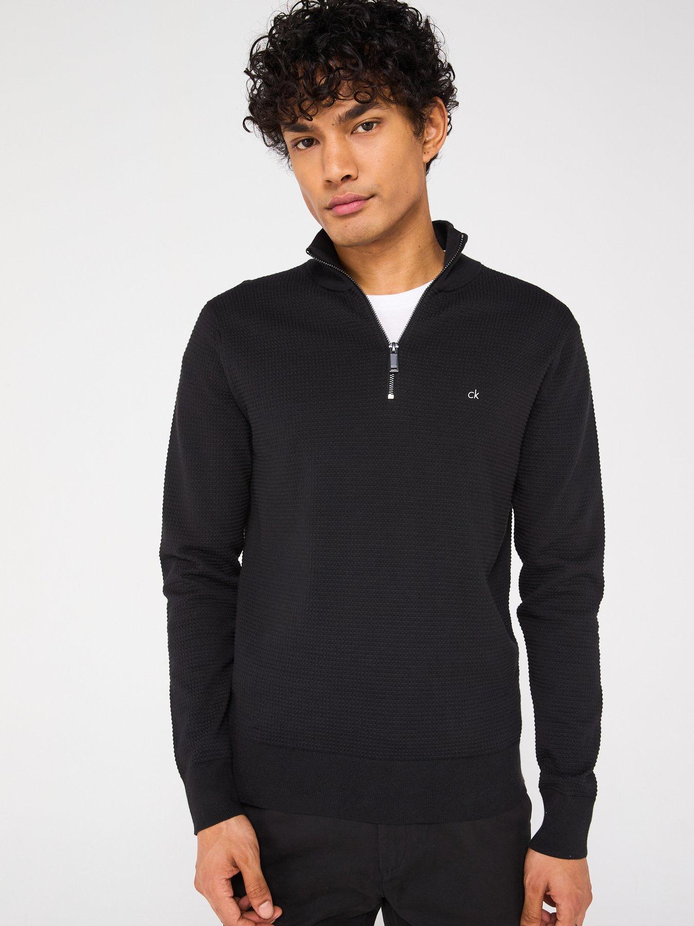 calvin-klein-waffle-texture-quarter-zip-knitted-jumper-black