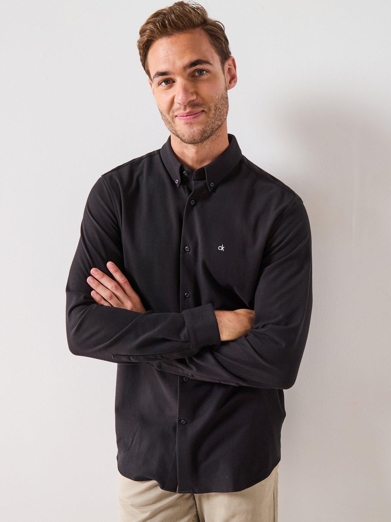 undefined Pique Jersey Slim Long Sleeve Fit Shirt - Black