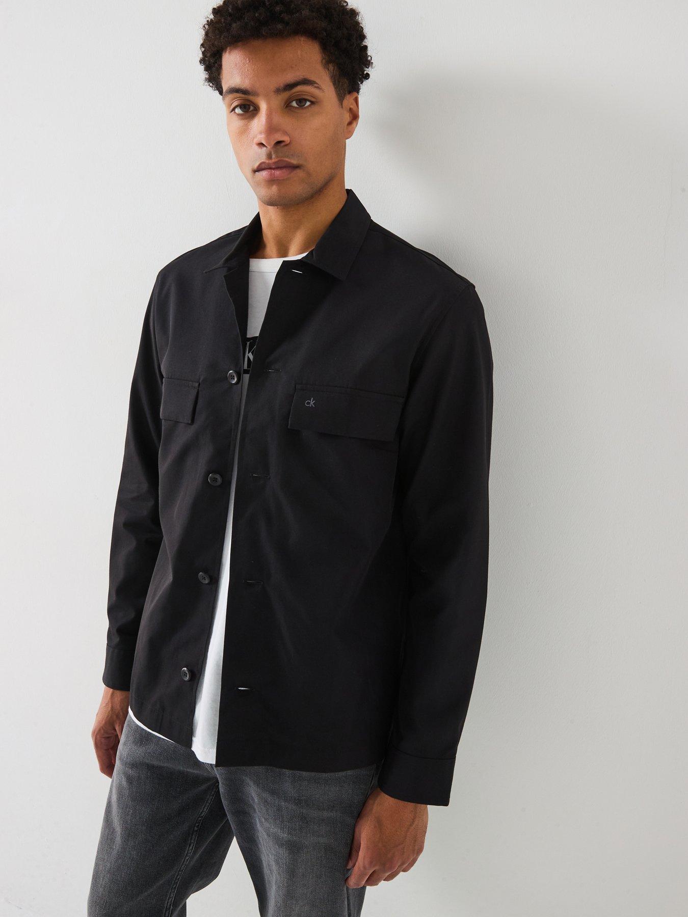 Image 1 of 4 of Calvin Klein Cotton Blend Button Through Overshirt - Black
