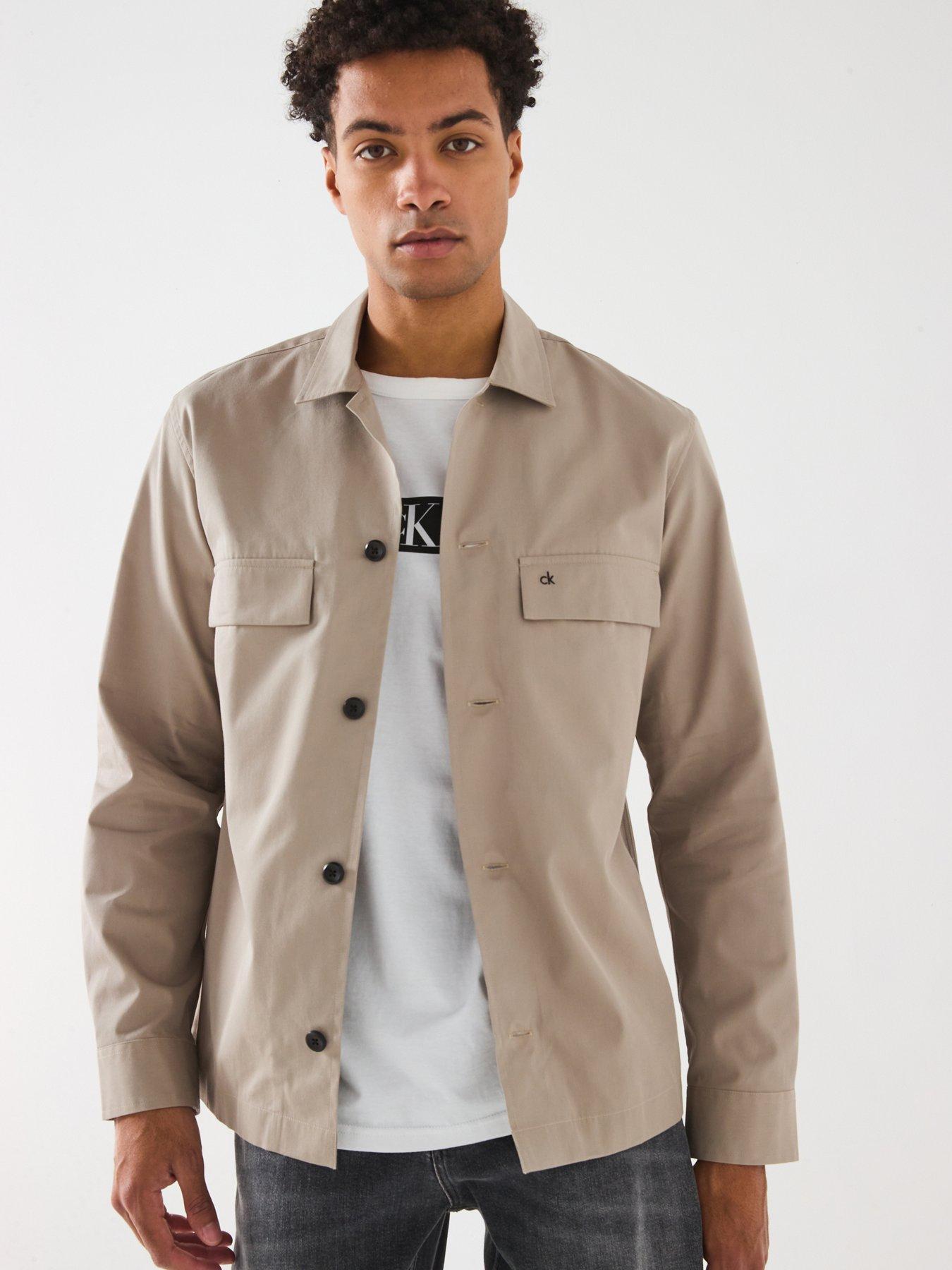 Image of Calvin Klein Cotton Blend Button Through Overshirt - Khaki