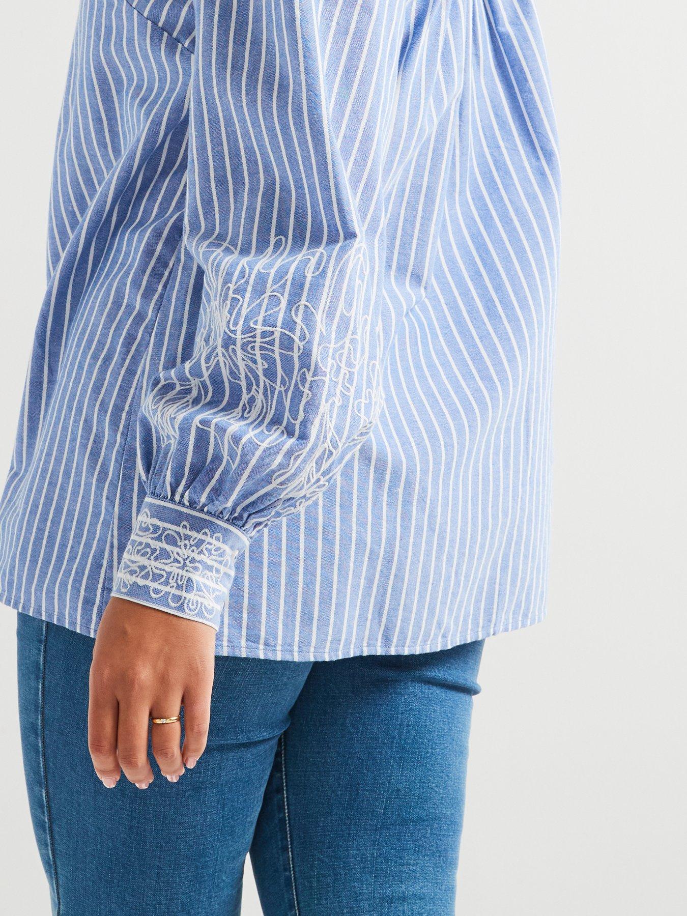 Image 4 of 6 of V by Very Curve Embroidered Stripe Blouse - Light Blue