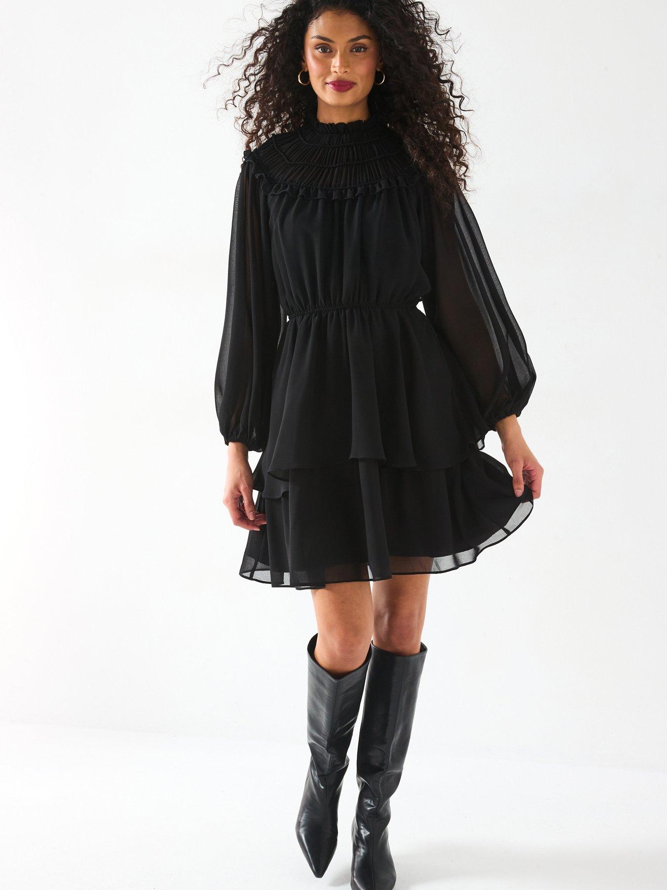 v-by-very-sheered-ruffle-mini-skater-dress-blackback