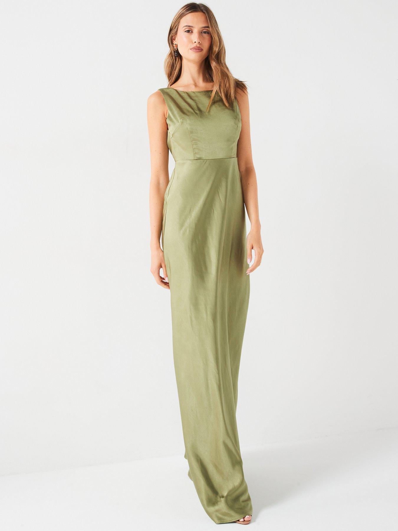 Six Stories Cowl Back Satin Bridesmaid Dress - Moss Green | Very Ireland