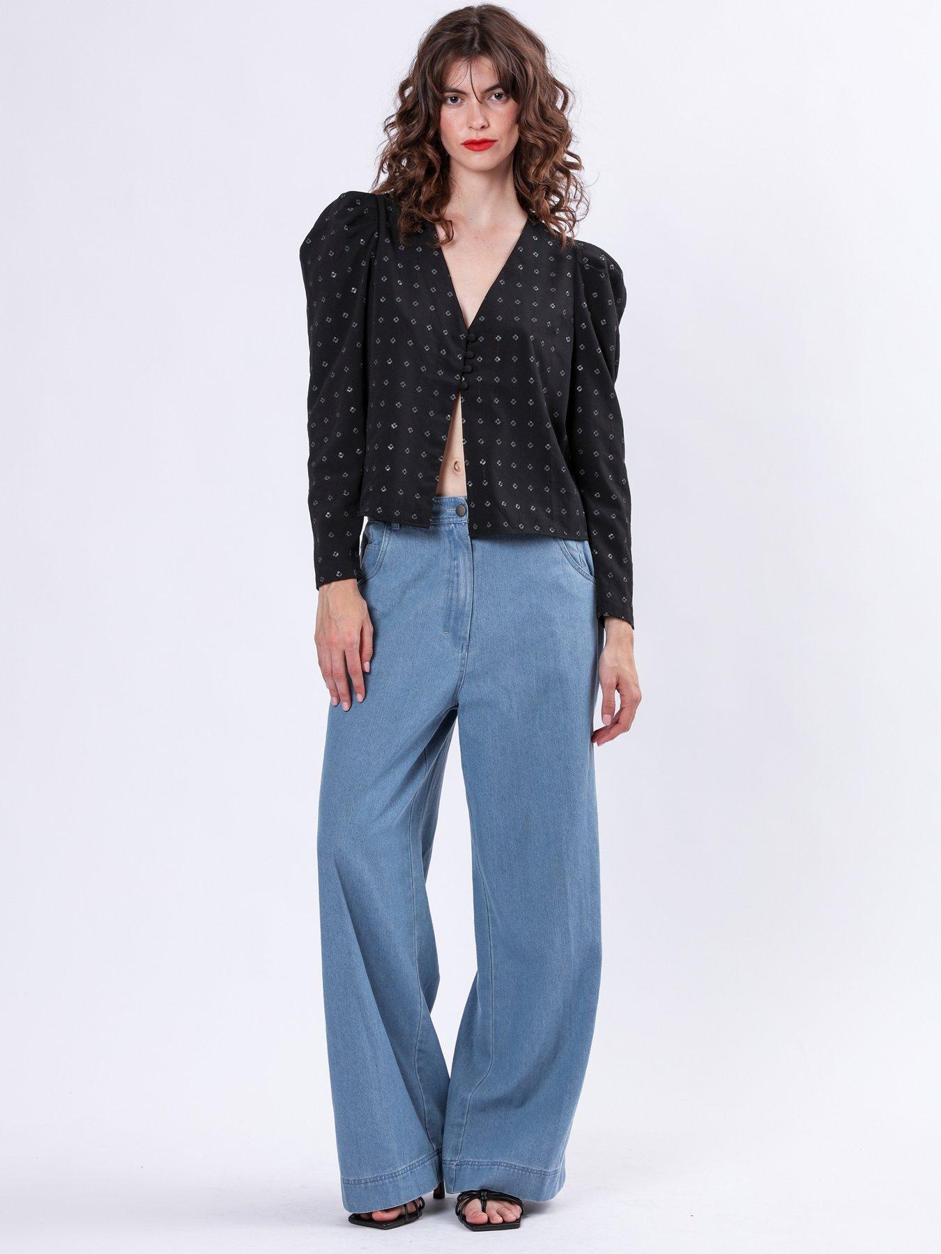 Image 1 of 6 of Religion Eccentric Denim Look Wide Leg Trouser - Blue