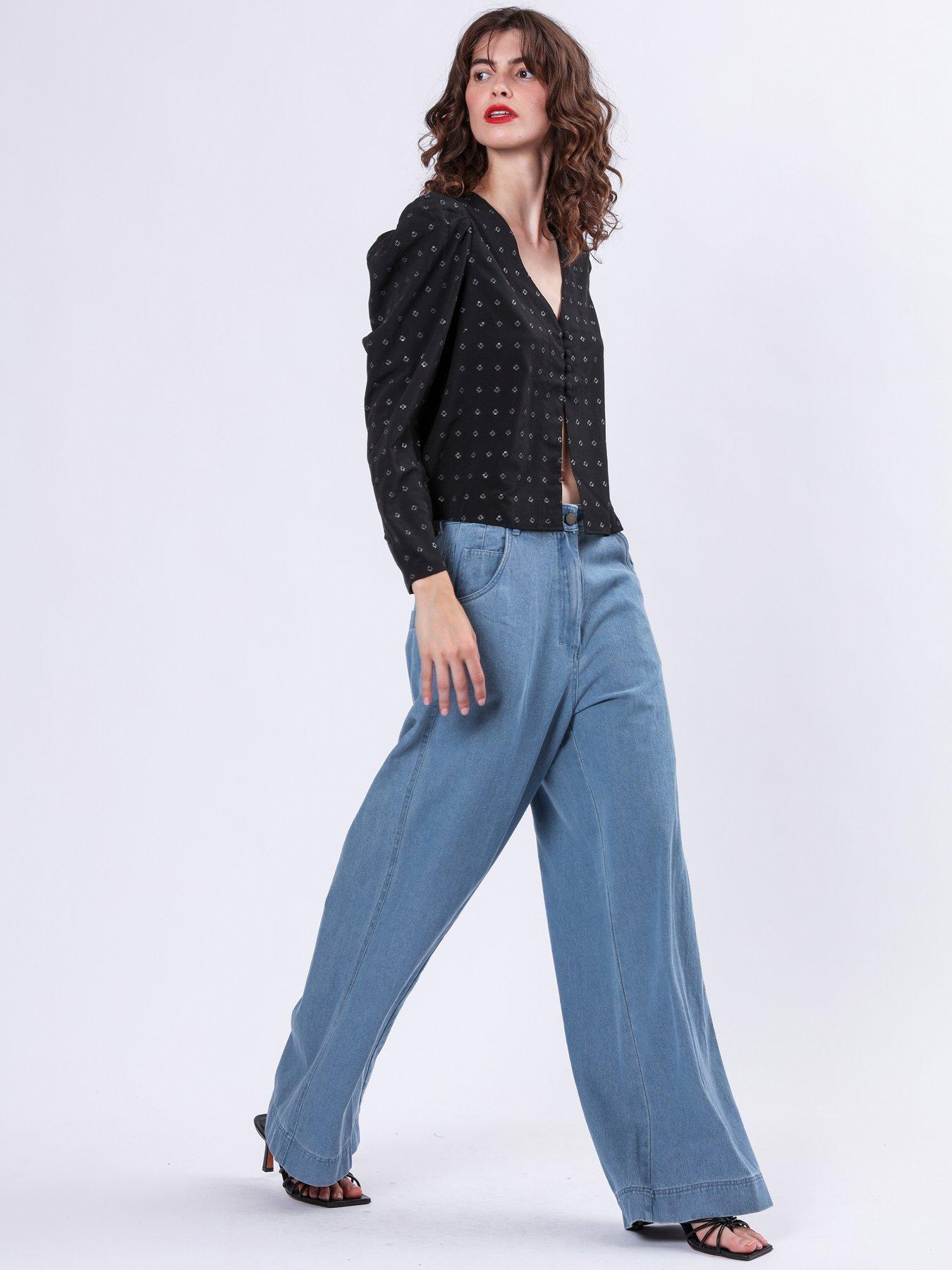 Image 2 of 6 of Religion Eccentric Denim Look Wide Leg Trouser - Blue