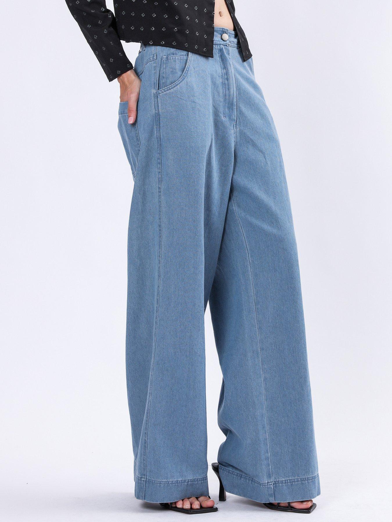 Image 3 of 6 of Religion Eccentric Denim Look Wide Leg Trouser - Blue