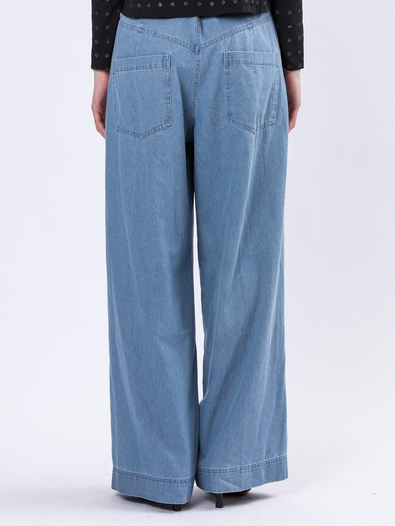 Image 4 of 6 of Religion Eccentric Denim Look Wide Leg Trouser - Blue