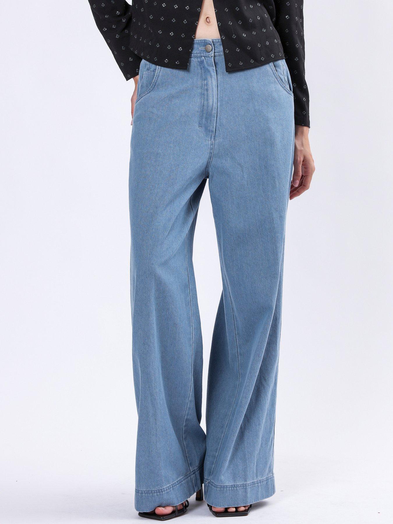 Image 5 of 6 of Religion Eccentric Denim Look Wide Leg Trouser - Blue