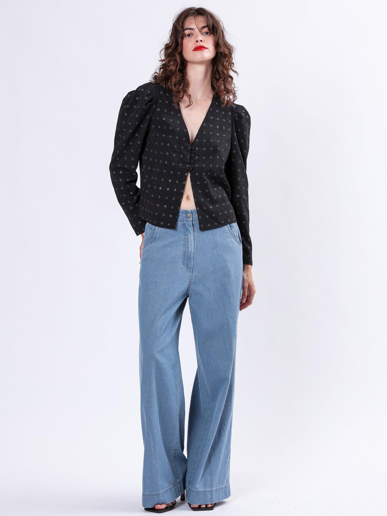 Image 6 of 6 of Religion Eccentric Denim Look Wide Leg Trouser - Blue